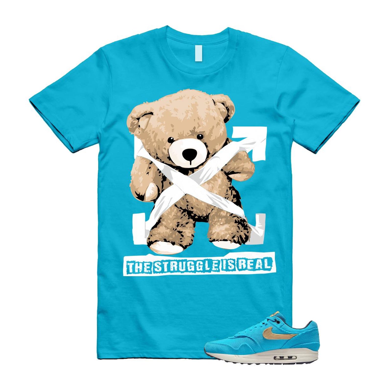 Air Max 1 Baltic Blue Corduroy Sesame White Gridiron Sail T Shirt Match STRUG ,FB8915-400 T-Shirt, Sneaker Match Tee