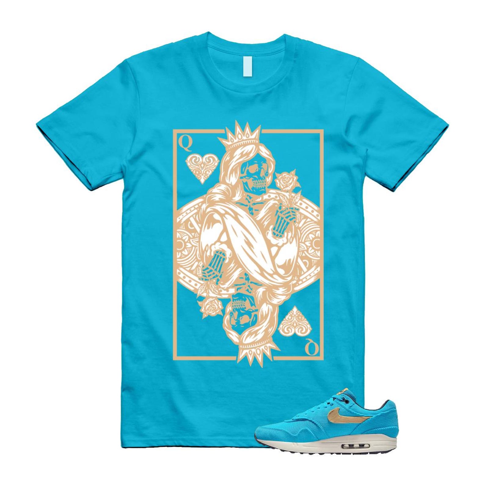 Air Max 1 Baltic Blue Corduroy Sesame White Gridiron Sail T Shirt Match QC ,FB8915-400 T-Shirt, Sneaker Match Tee