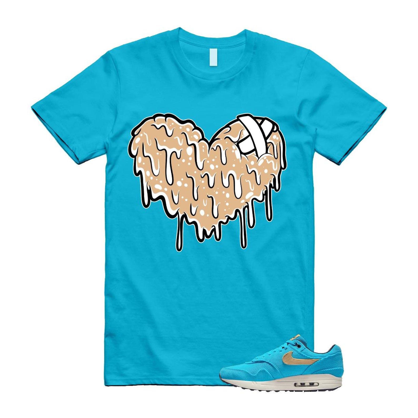 Air Max 1 Baltic Blue Corduroy Sesame White Gridiron Sail T Shirt Match DRHRT ,FB8915-400 T-Shirt, Sneaker Match Tee