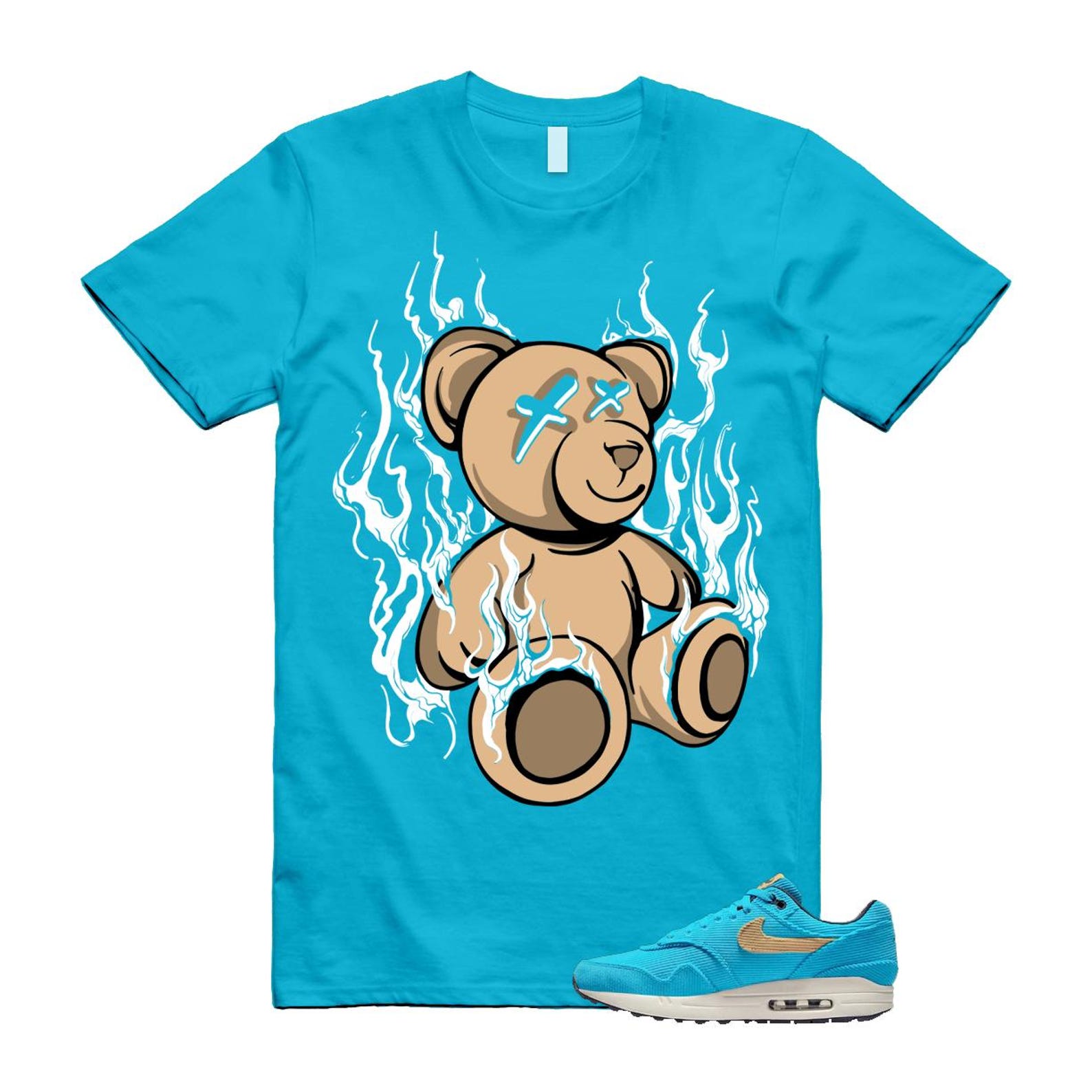 Air Max 1 Baltic Blue Corduroy Sesame White Gridiron Sail T Shirt Match LIT ,FB8915-400 T-Shirt, Sneaker Match Tee