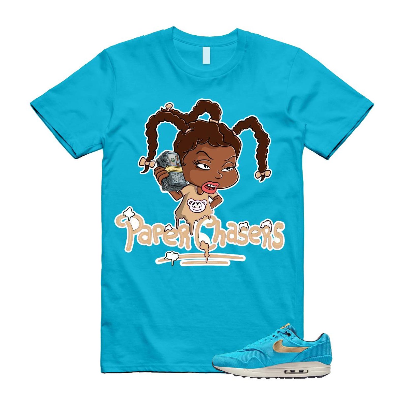 Air Max 1 Baltic Blue Corduroy Sesame White Gridiron Sail T Shirt Match PC ,FB8915-400 T-Shirt, Sneaker Match Tee