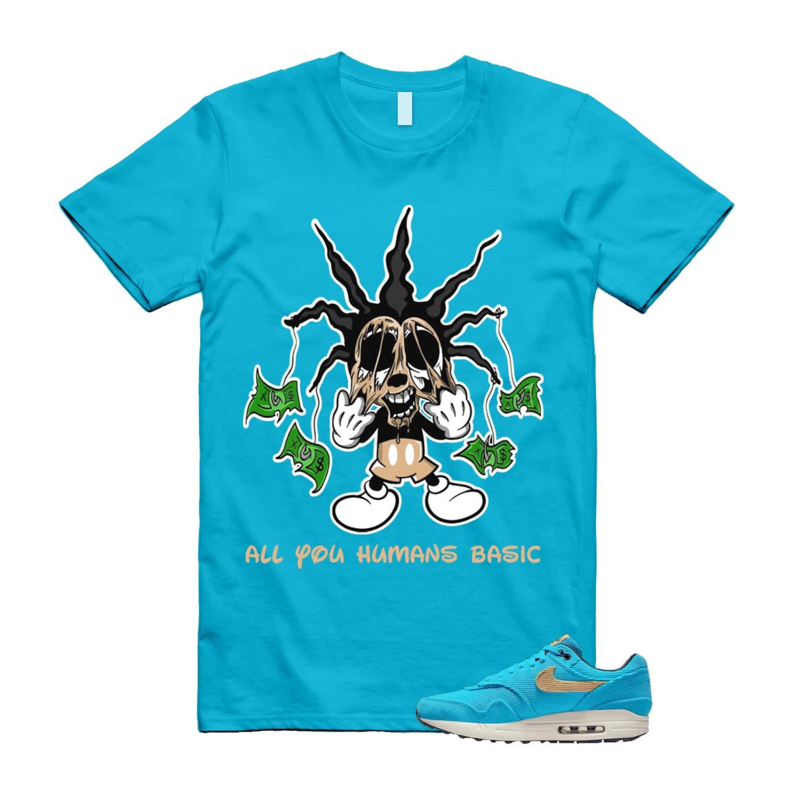 Air Max 1 Baltic Blue Corduroy Sesame White Gridiron Sail T Shirt Match HOOK ,FB8915-400 T-Shirt, Sneaker Match Tee