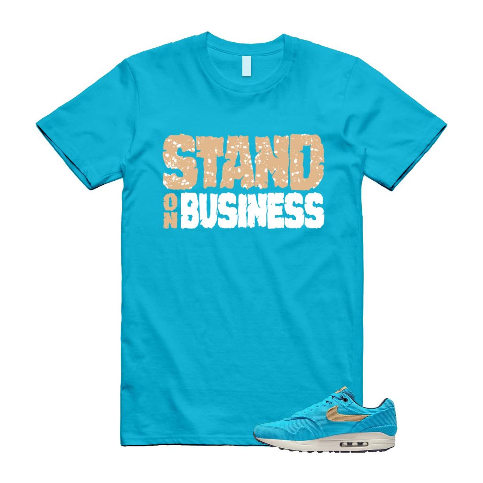 Air Max 1 Baltic Blue Corduroy Sesame White Gridiron Sail T Shirt Match Stand On Business ,FB8915-400 T-Shirt, Sneaker Match Tee