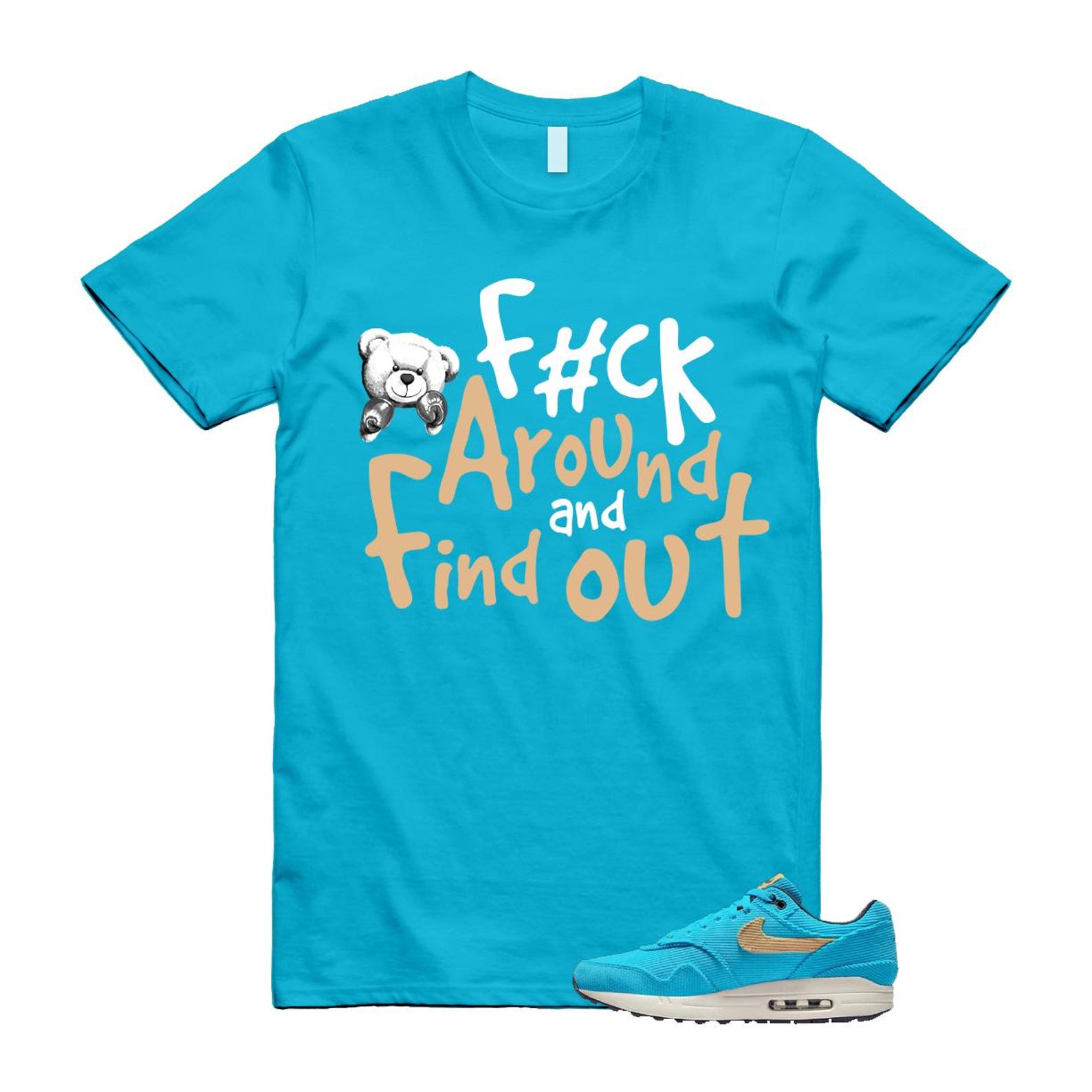 Air Max 1 Baltic Blue Corduroy Sesame White Gridiron Sail T Shirt Match FCK ,FB8915-400 T-Shirt, Sneaker Match Tee