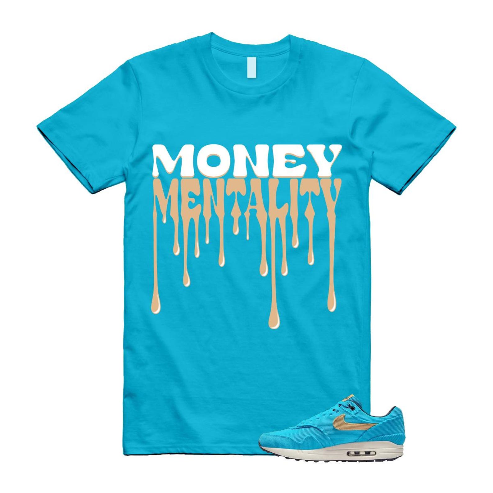Air Max 1 Baltic Blue Corduroy Sesame White Gridiron Sail T Shirt Match MENTALITY ,FB8915-400 T-Shirt, Sneaker Match Tee