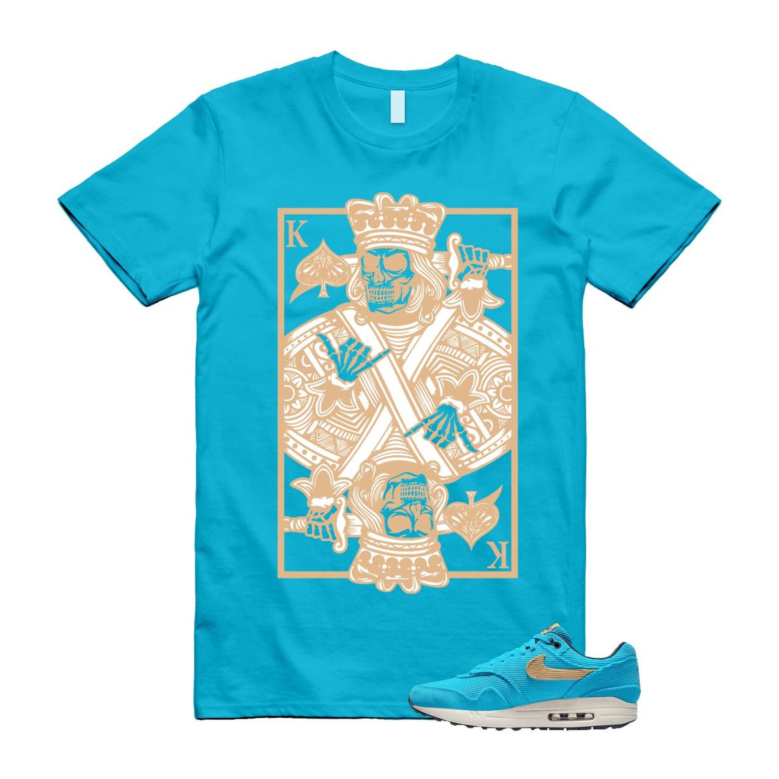 Air Max 1 Baltic Blue Corduroy Sesame White Gridiron Sail T Shirt Match KC ,FB8915-400 T-Shirt, Sneaker Match Tee