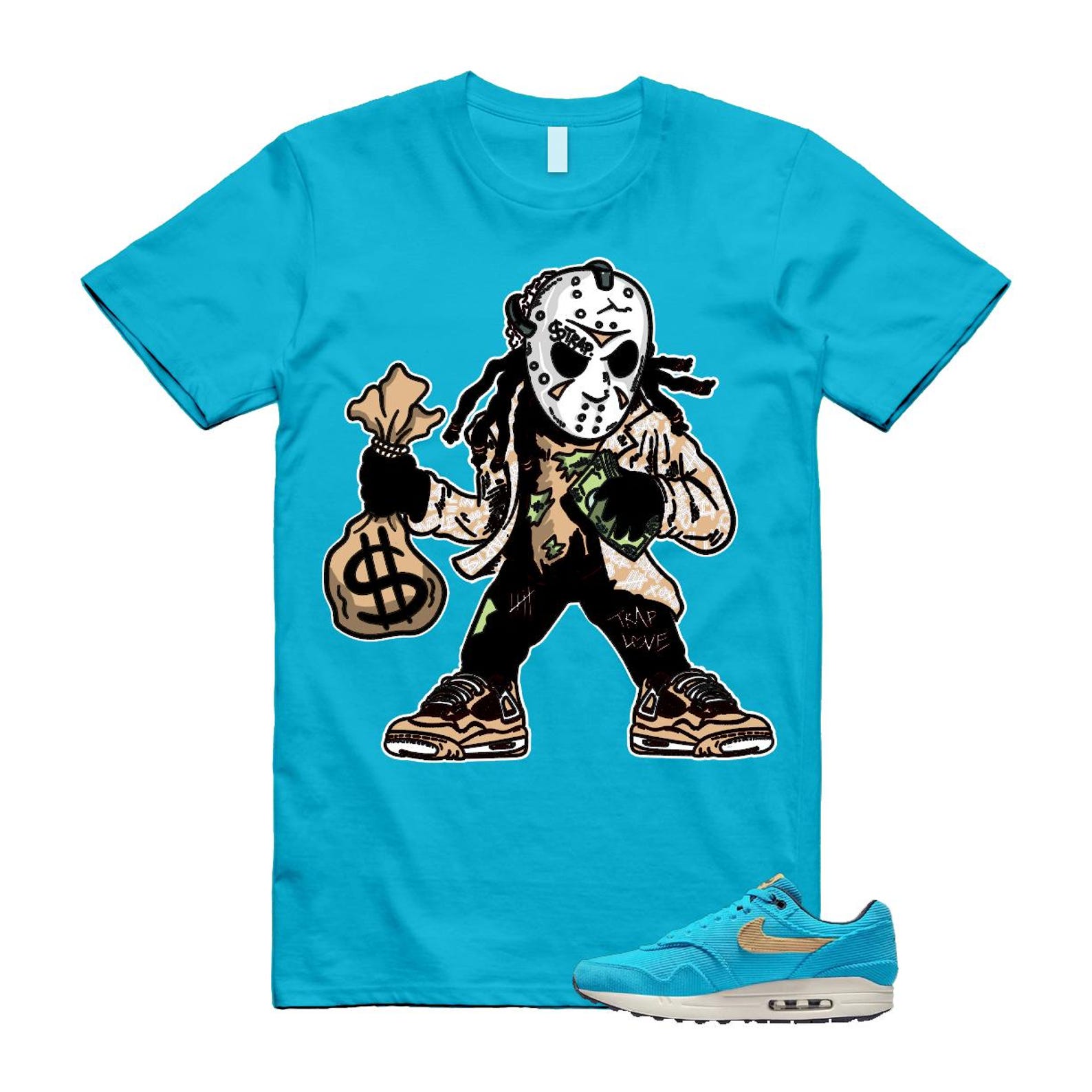 Air Max 1 Baltic Blue Corduroy Sesame White Gridiron Sail T Shirt Match JASON ,FB8915-400 T-Shirt, Sneaker Match Tee