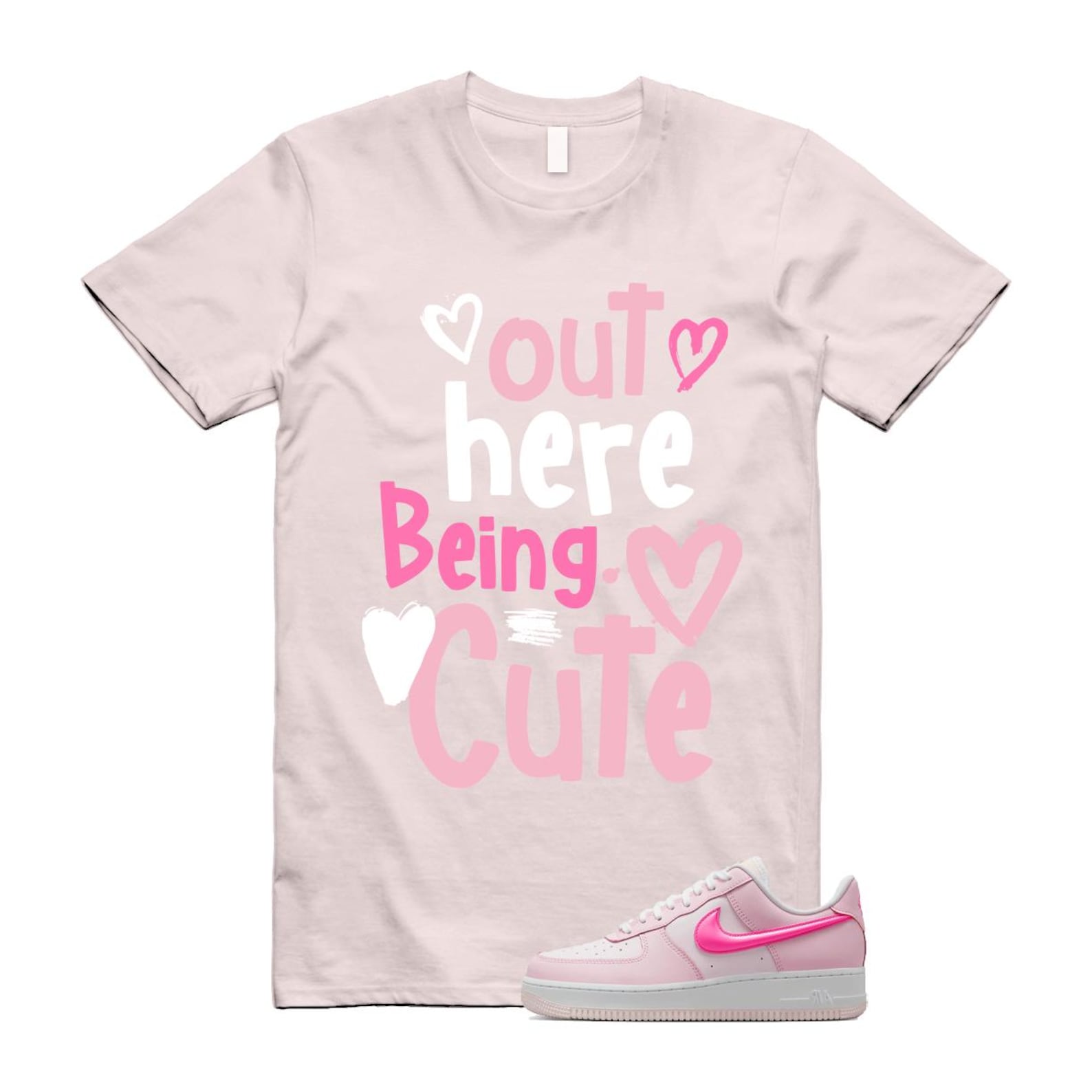 Air Force 1 '07 LX Pearl Pink Paw Print White Foam Playful T Shirt Match Out Here Being Cute ,HM3696-661 T-Shirt, Sneaker Match Tee