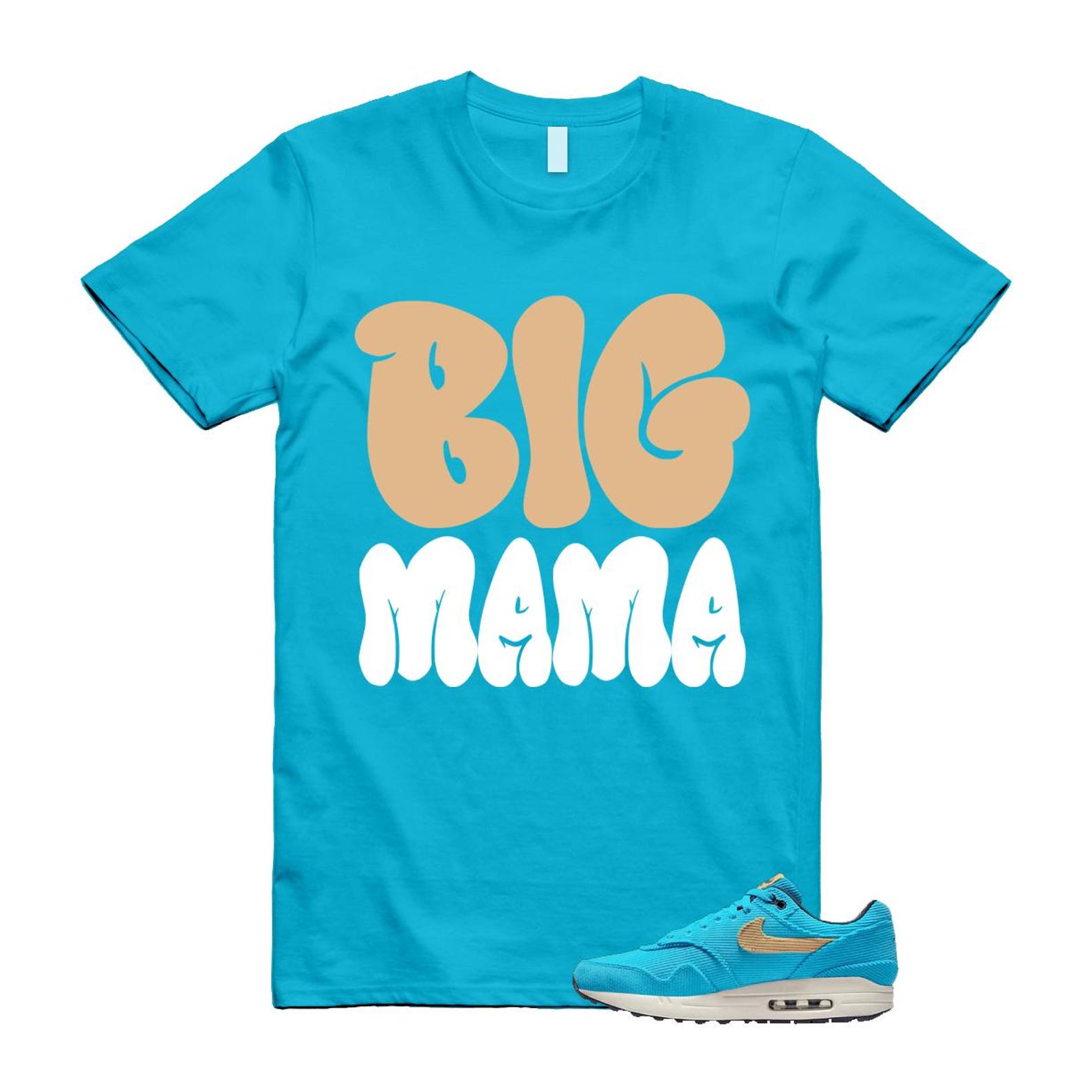 Air Max 1 Baltic Blue Corduroy Sesame White Gridiron Sail T Shirt Match MAMA ,FB8915-400 T-Shirt, Sneaker Match Tee