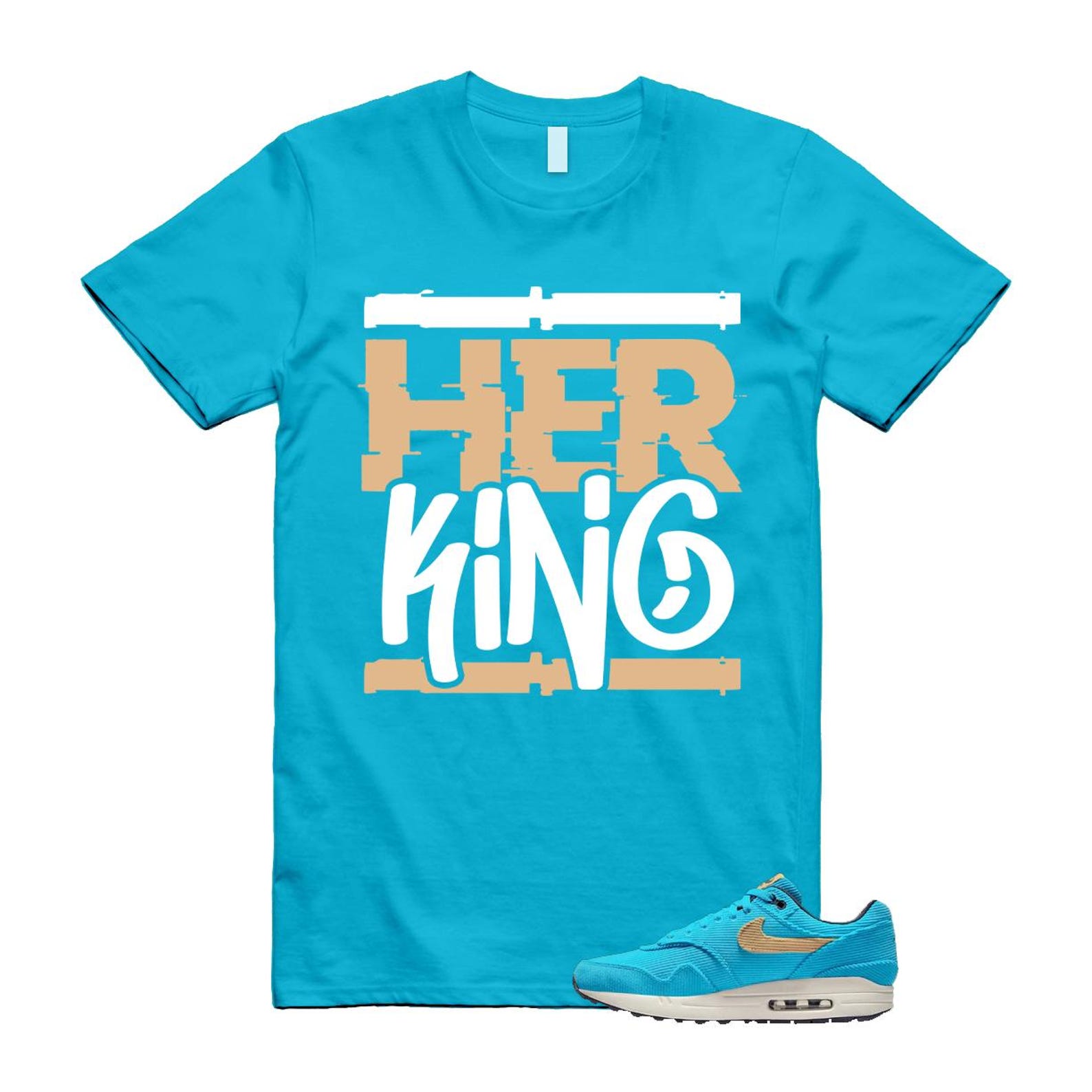 Air Max 1 Baltic Blue Corduroy Sesame White Gridiron Sail T Shirt Match HK ,FB8915-400 T-Shirt, Sneaker Match Tee