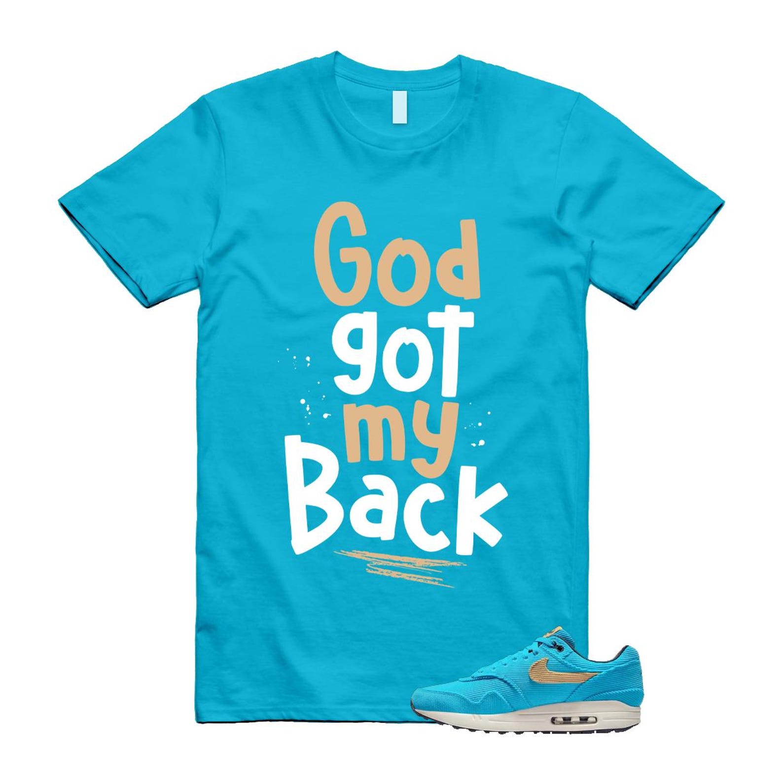 Air Max 1 Baltic Blue Corduroy Sesame White Gridiron Sail T Shirt Match GOD ,FB8915-400 T-Shirt, Sneaker Match Tee