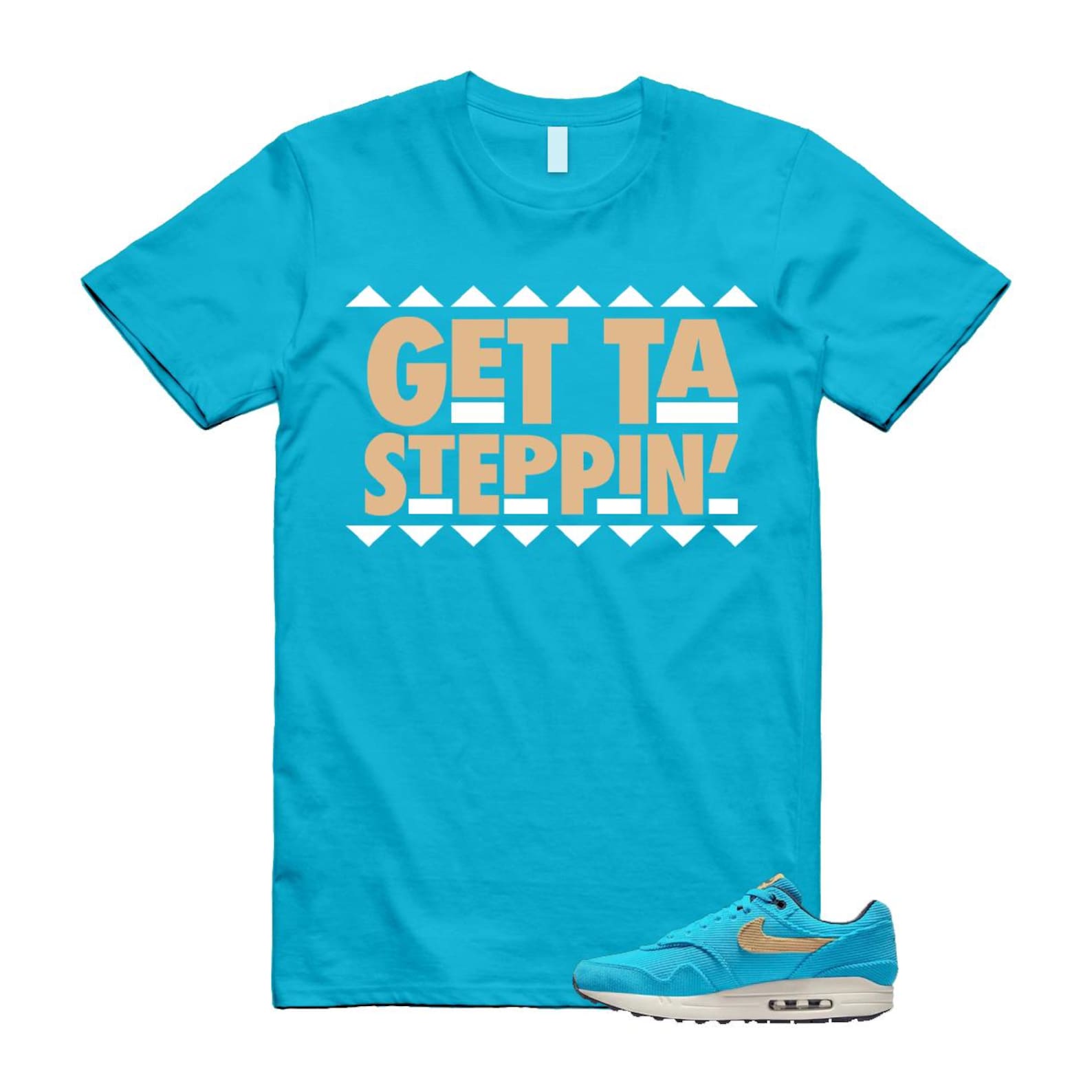 Air Max 1 Baltic Blue Corduroy Sesame White Gridiron Sail T Shirt Match GET ,FB8915-400 T-Shirt, Sneaker Match Tee