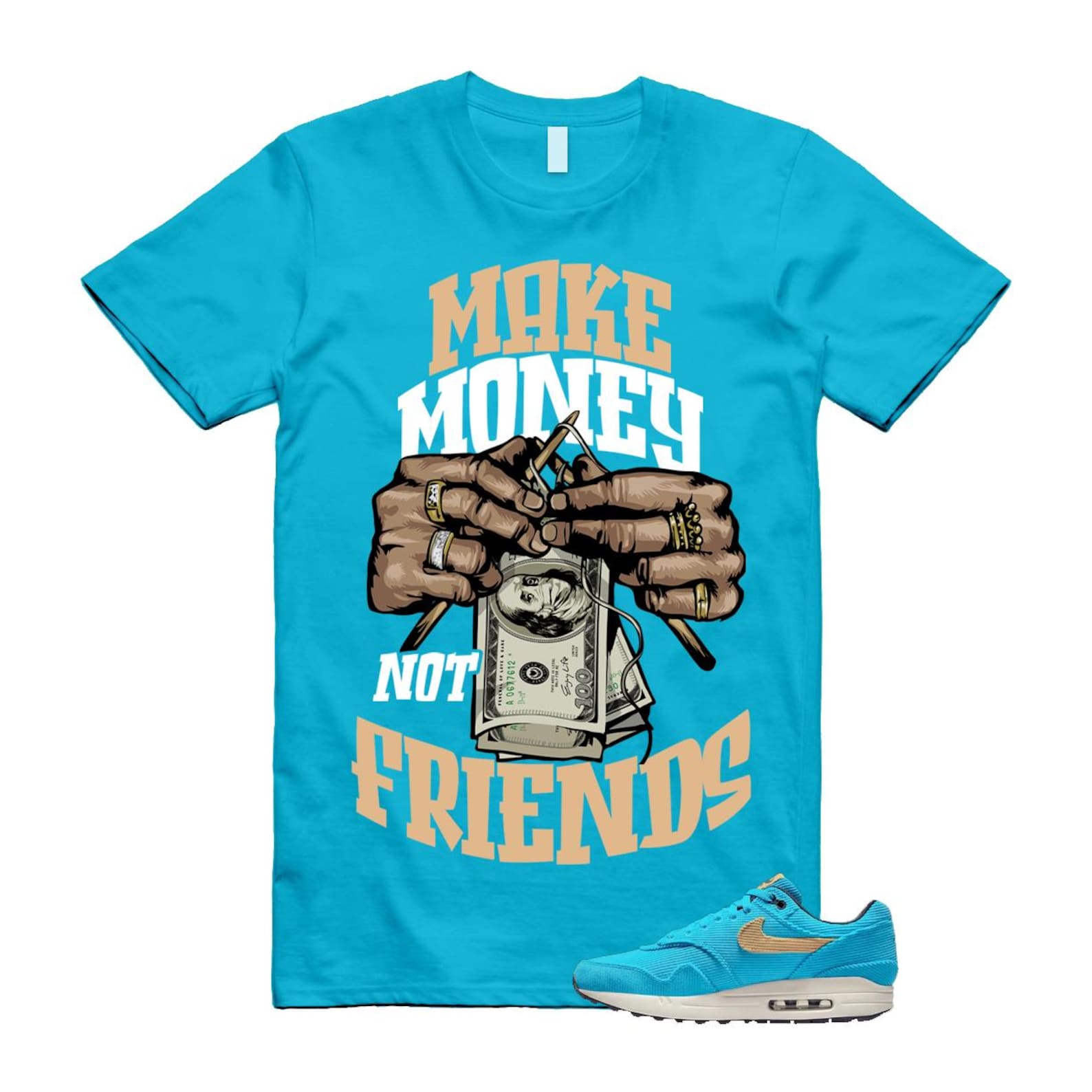 Air Max 1 Baltic Blue Corduroy Sesame White Gridiron Sail T Shirt Match MM ,FB8915-400 T-Shirt, Sneaker Match Tee