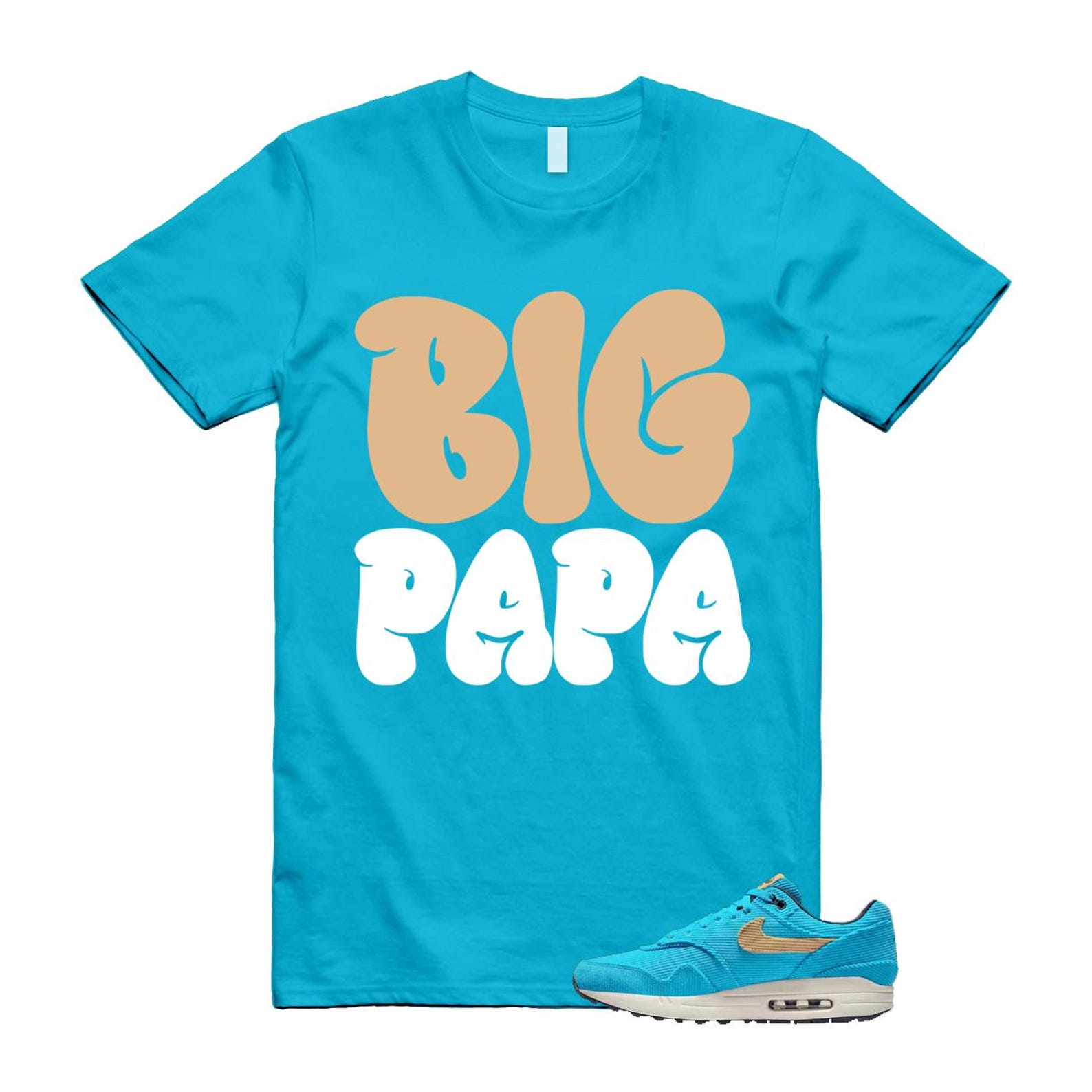 Air Max 1 Baltic Blue Corduroy Sesame White Gridiron Sail T Shirt Match PAPA ,FB8915-400 T-Shirt, Sneaker Match Tee