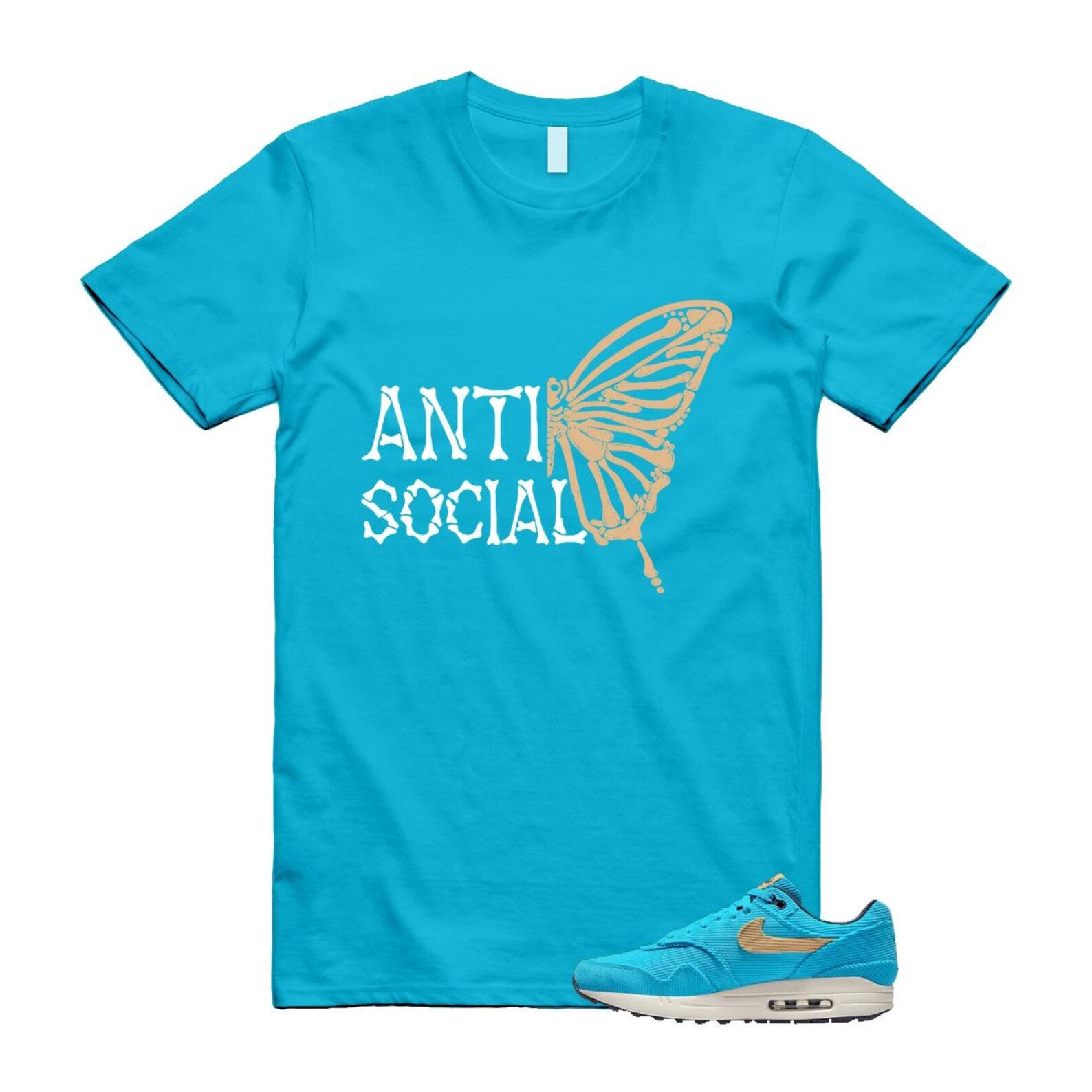 Air Max 1 Baltic Blue Corduroy Sesame White Gridiron Sail T Shirt Match ASB ,FB8915-400 T-Shirt, Sneaker Match Tee