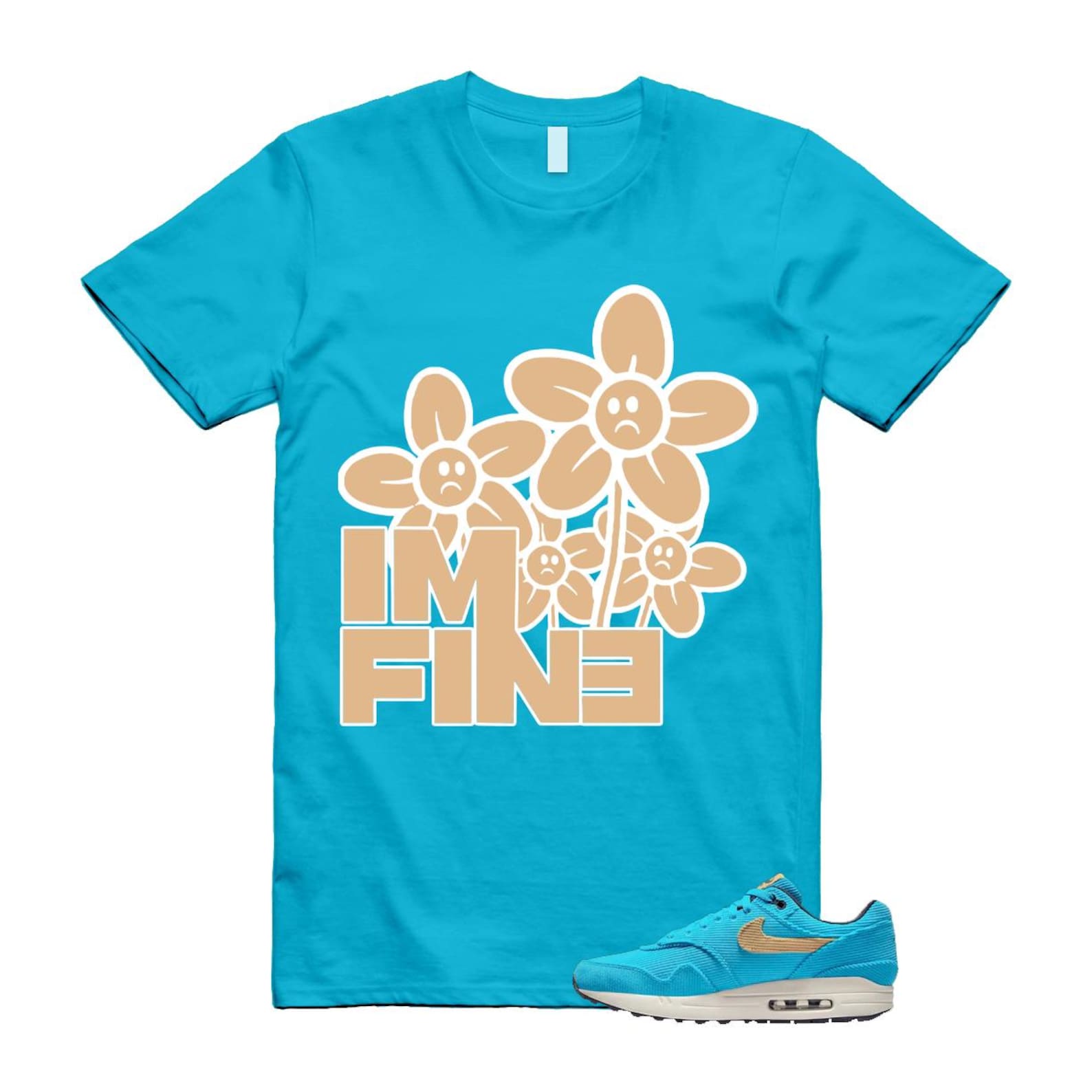 Air Max 1 Baltic Blue Corduroy Sesame White Gridiron Sail T Shirt Match FINE ,FB8915-400 T-Shirt, Sneaker Match Tee