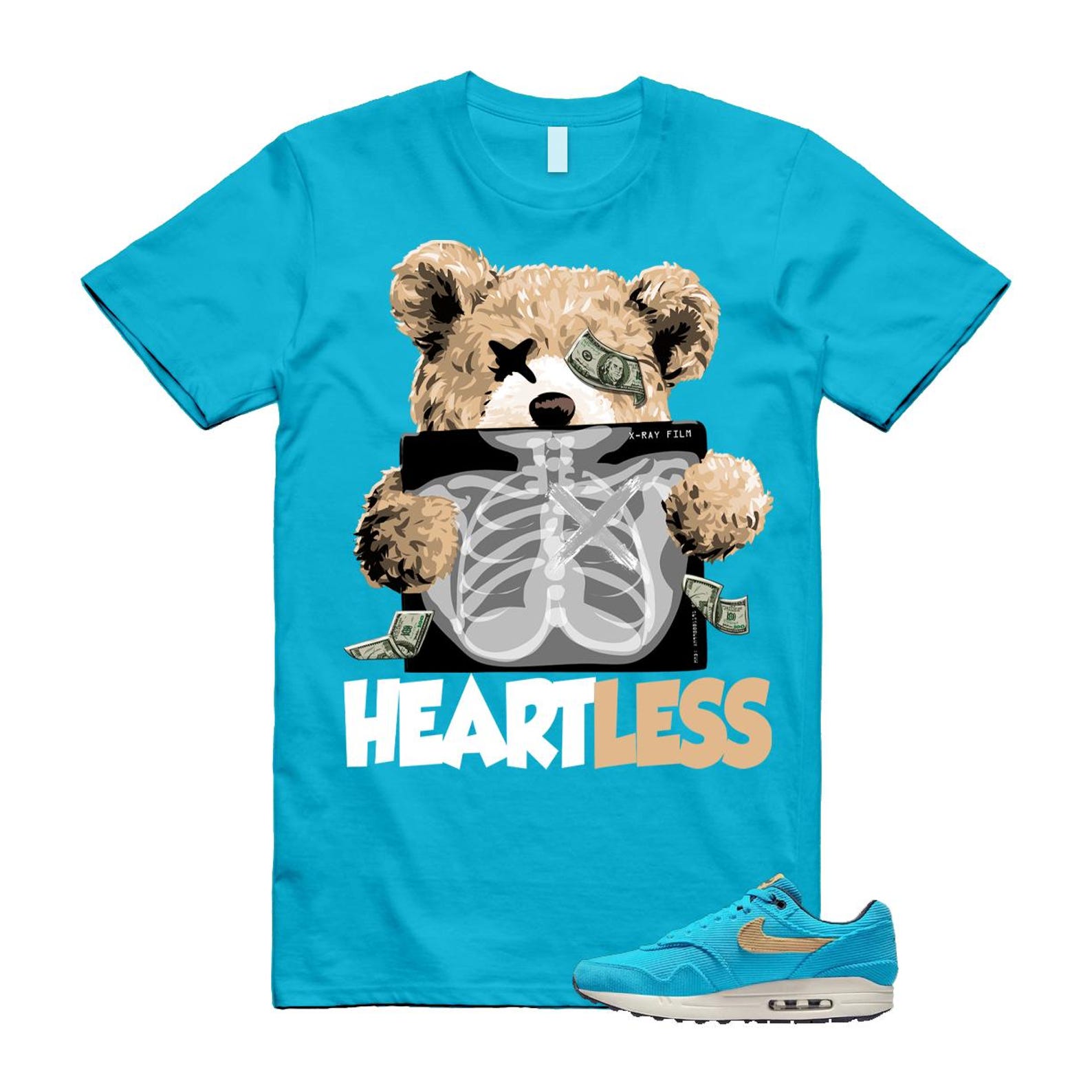 Air Max 1 Baltic Blue Corduroy Sesame White Gridiron Sail T Shirt Match HEART ,FB8915-400 T-Shirt, Sneaker Match Tee