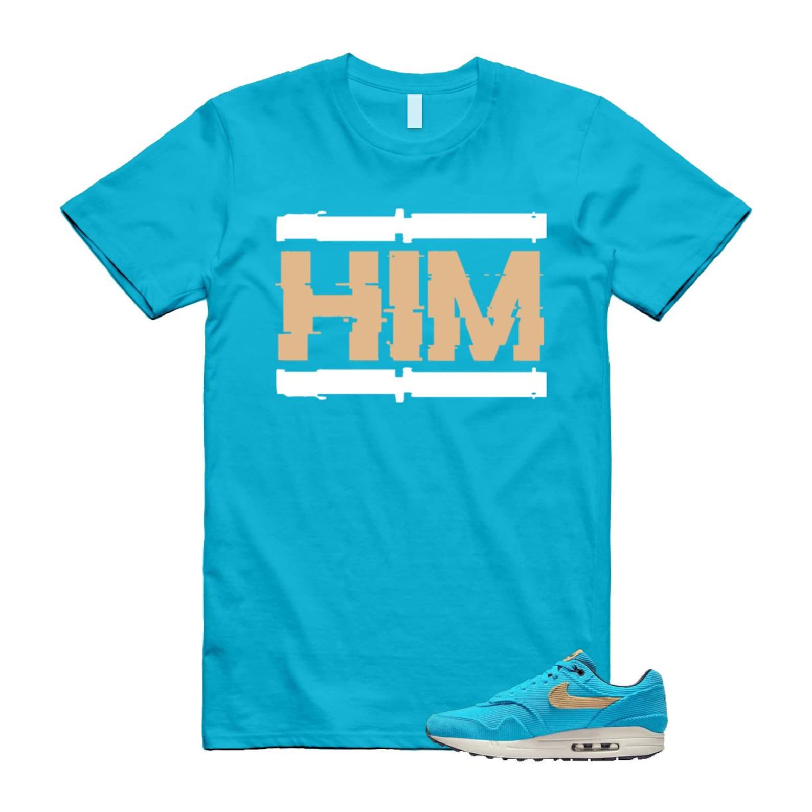 Air Max 1 Baltic Blue Corduroy Sesame White Gridiron Sail T Shirt Match HIM ,FB8915-400 T-Shirt, Sneaker Match Tee