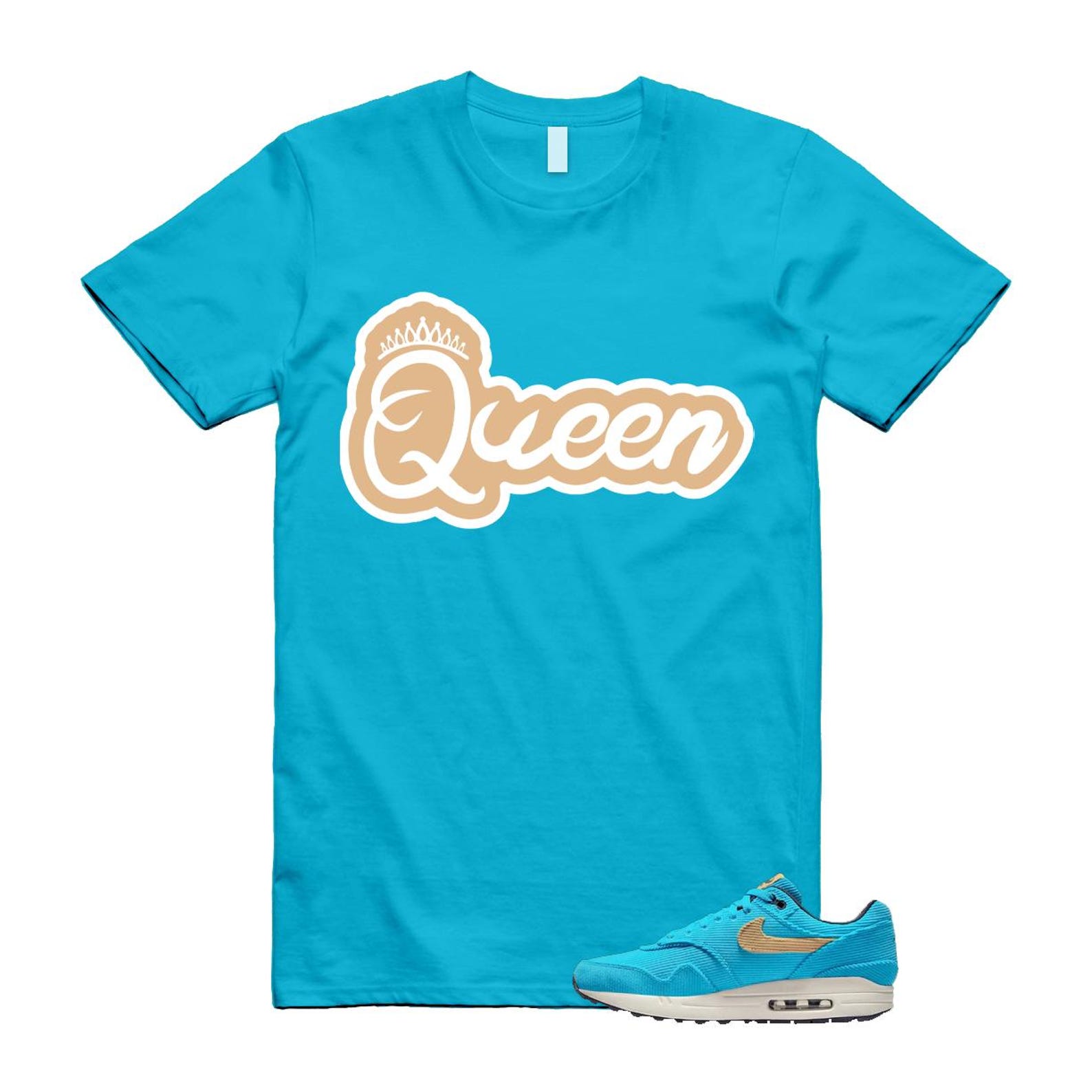 Air Max 1 Baltic Blue Corduroy Sesame White Gridiron Sail T Shirt Match Q2 ,FB8915-400 T-Shirt, Sneaker Match Tee