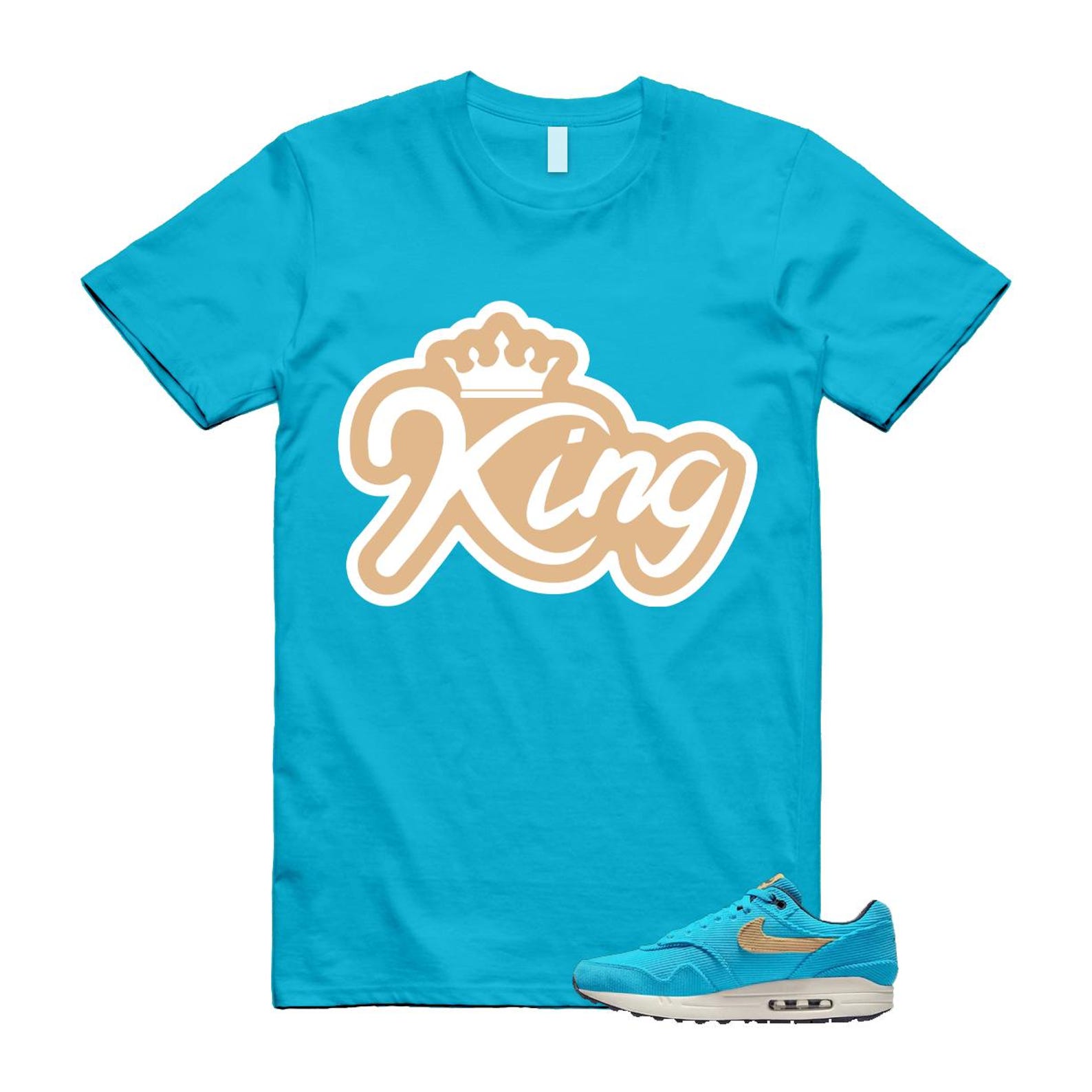 Air Max 1 Baltic Blue Corduroy Sesame White Gridiron Sail T Shirt Match K2 ,FB8915-400 T-Shirt, Sneaker Match Tee