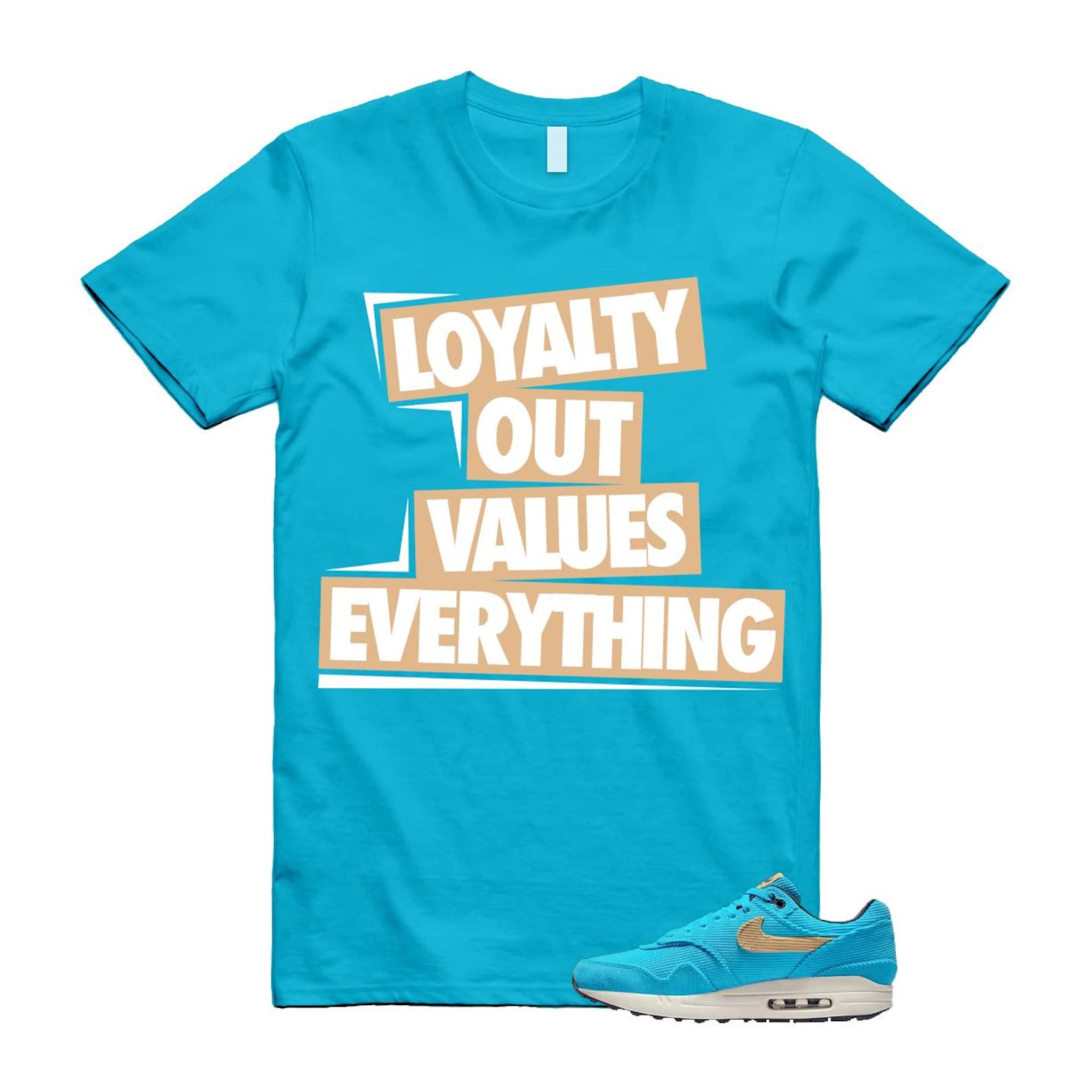 Air Max 1 Baltic Blue Corduroy Sesame White Gridiron Sail T Shirt Match LOVE ,FB8915-400 T-Shirt, Sneaker Match Tee