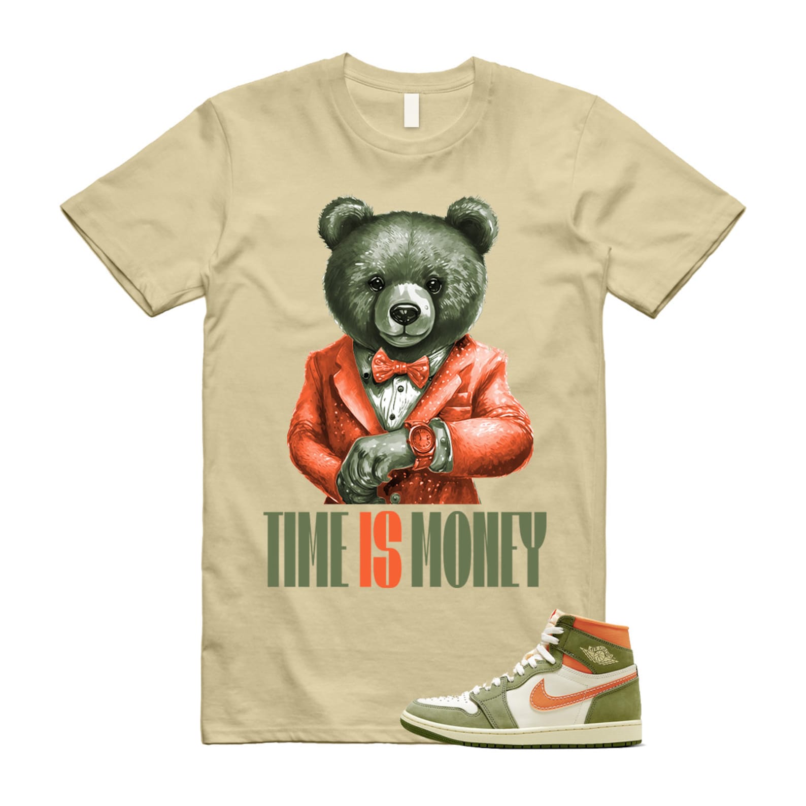 Craft Celadon 1 High OG Sky J Light Olive Bright Mandarin Coconut Milk T Shirt Match TIM ,FB9934-300 T-Shirt, Sneaker Match Tee