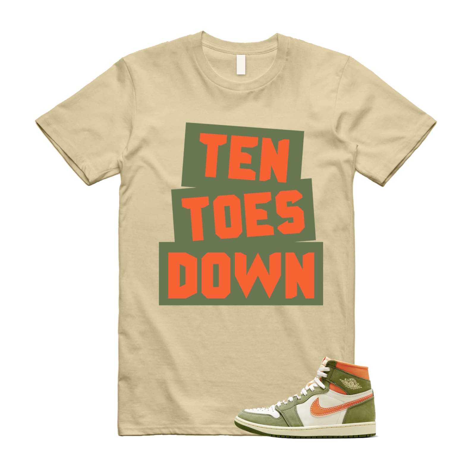 Craft Celadon 1 High OG Sky J Light Olive Bright Mandarin Coconut Milk T Shirt Match TTD ,FB9934-300 T-Shirt, Sneaker Match Tee