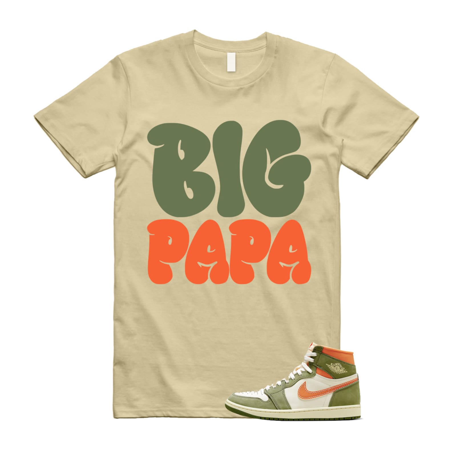 Craft Celadon 1 High OG Sky J Light Olive Bright Mandarin Coconut Milk T Shirt Match PAPA ,FB9934-300 T-Shirt, Sneaker Match Tee