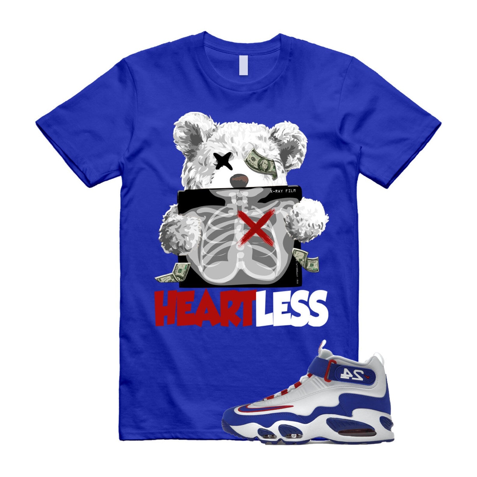 HEART T Shirt to match Air Griffey Max 1 Gym Red Old Royal Aquamarine Teal 24 USA ,DX3724-100 T-Shirt, Sneaker Match Tee