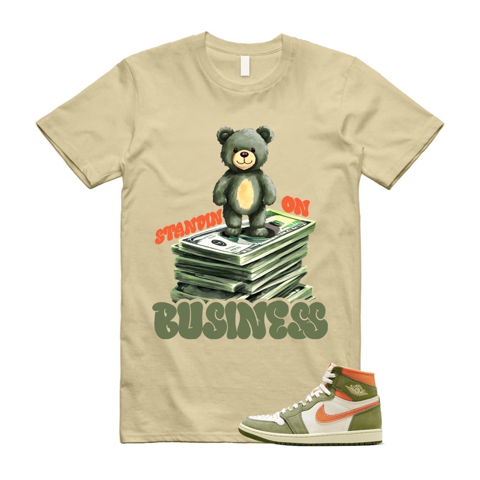 Craft Celadon 1 High OG Sky J Light Olive Bright Mandarin Coconut Milk T Shirt Match SB2 ,FB9934-300 T-Shirt, Sneaker Match Tee