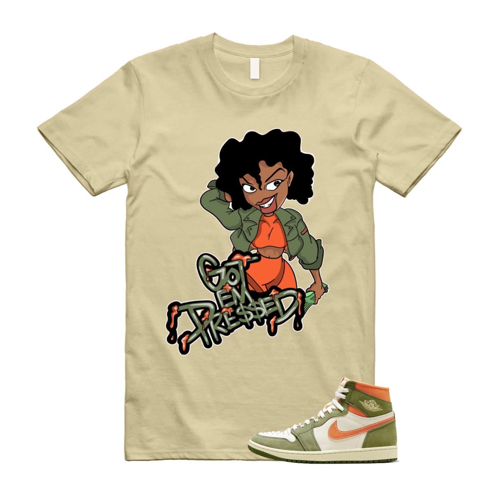Craft Celadon 1 High OG Sky J Light Olive Bright Mandarin Coconut Milk T Shirt Match PRESSED ,FB9934-300 T-Shirt, Sneaker Match Tee