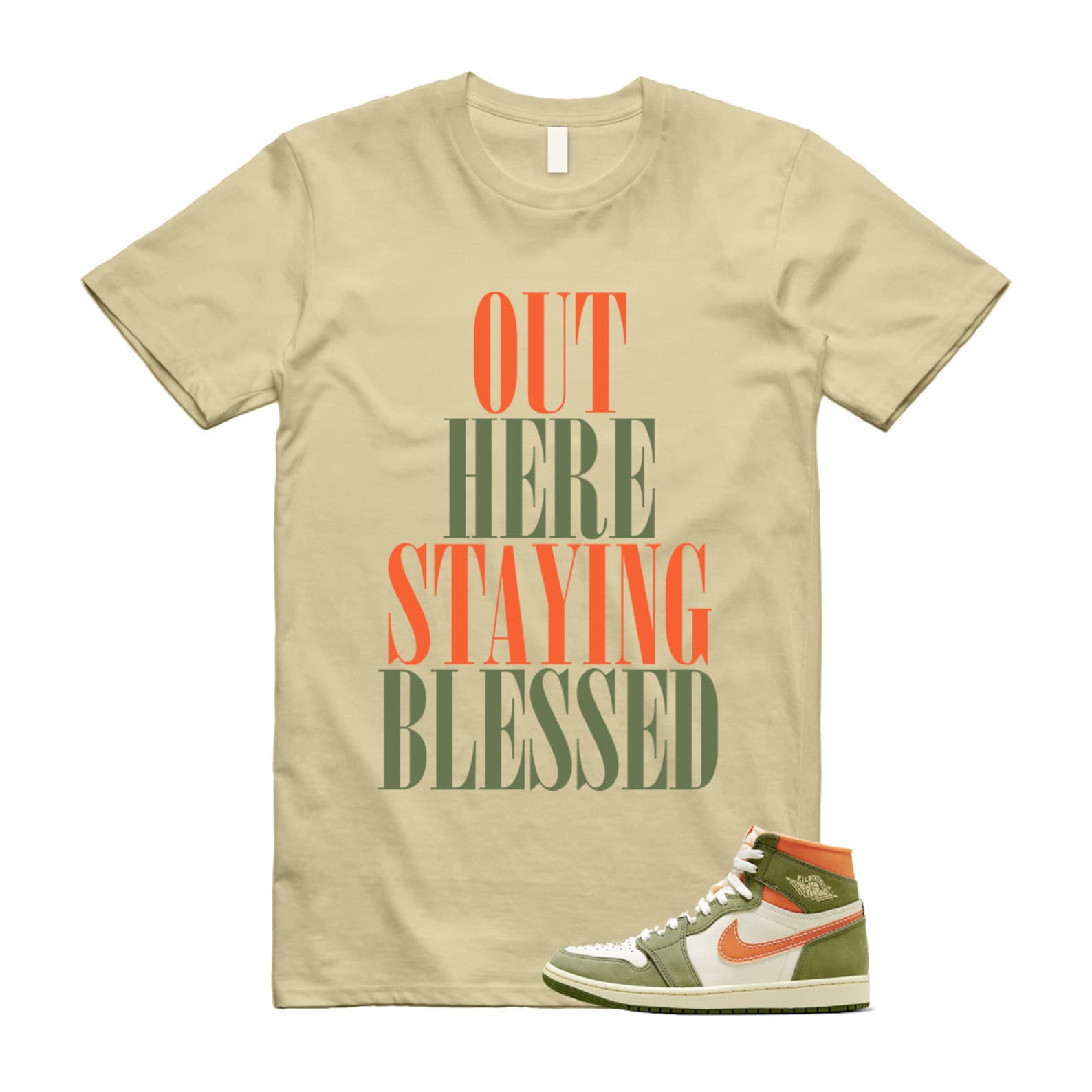 Craft Celadon 1 High OG Sky J Light Olive Bright Mandarin Coconut Milk T Shirt Match STAYBLS ,FB9934-300 T-Shirt, Sneaker Match Tee