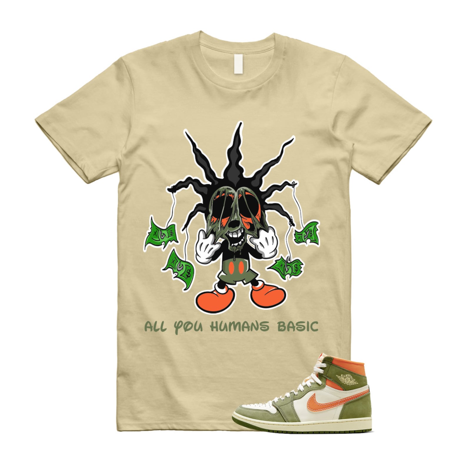 Craft Celadon 1 High OG Sky J Light Olive Bright Mandarin Coconut Milk T Shirt Match HOOK ,FB9934-300 T-Shirt, Sneaker Match Tee