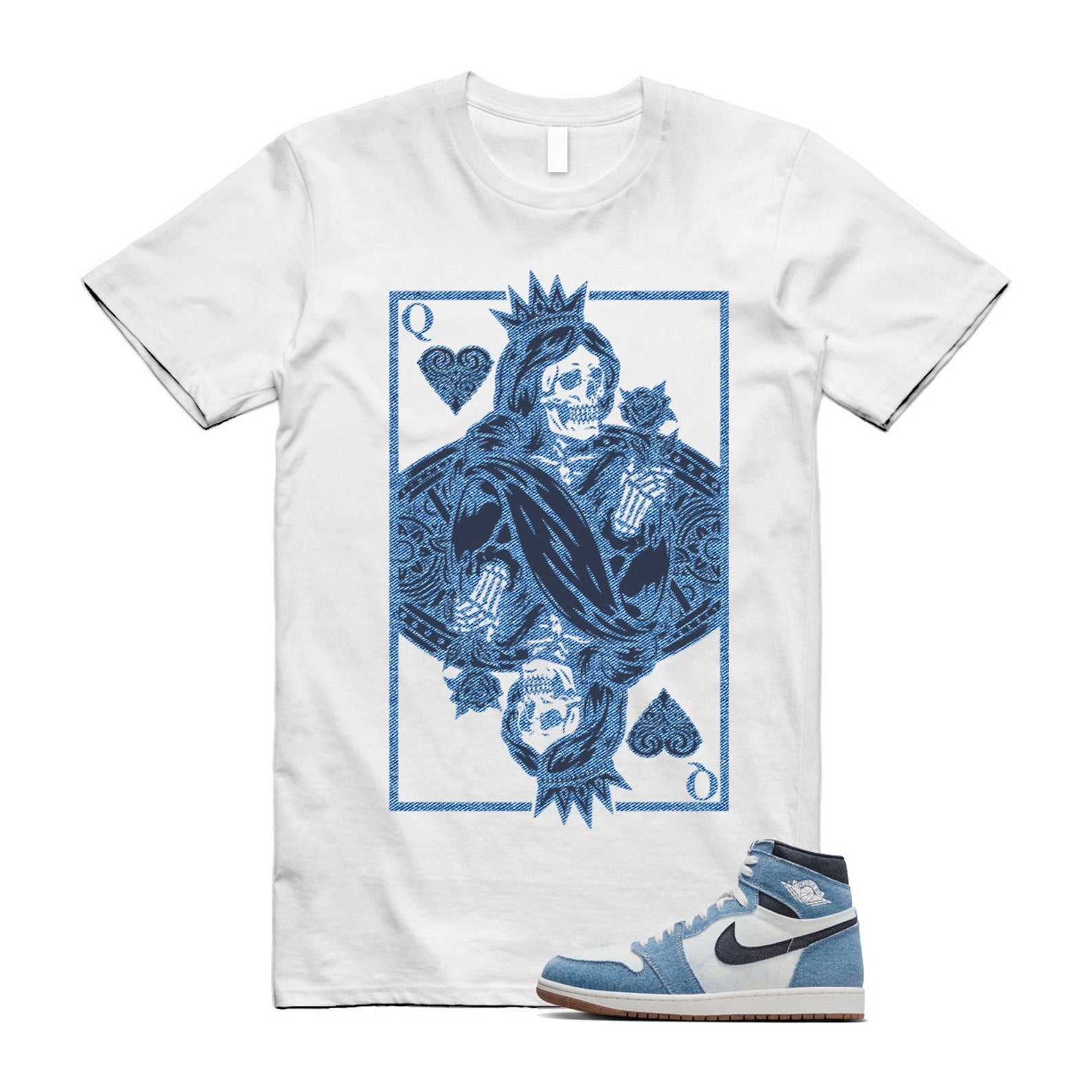 1 Denim Summit White High OG Obsidian Gum Medium Brown T Shirt Match QC ,FQ2947-100 T-Shirt, Sneaker Match Tee