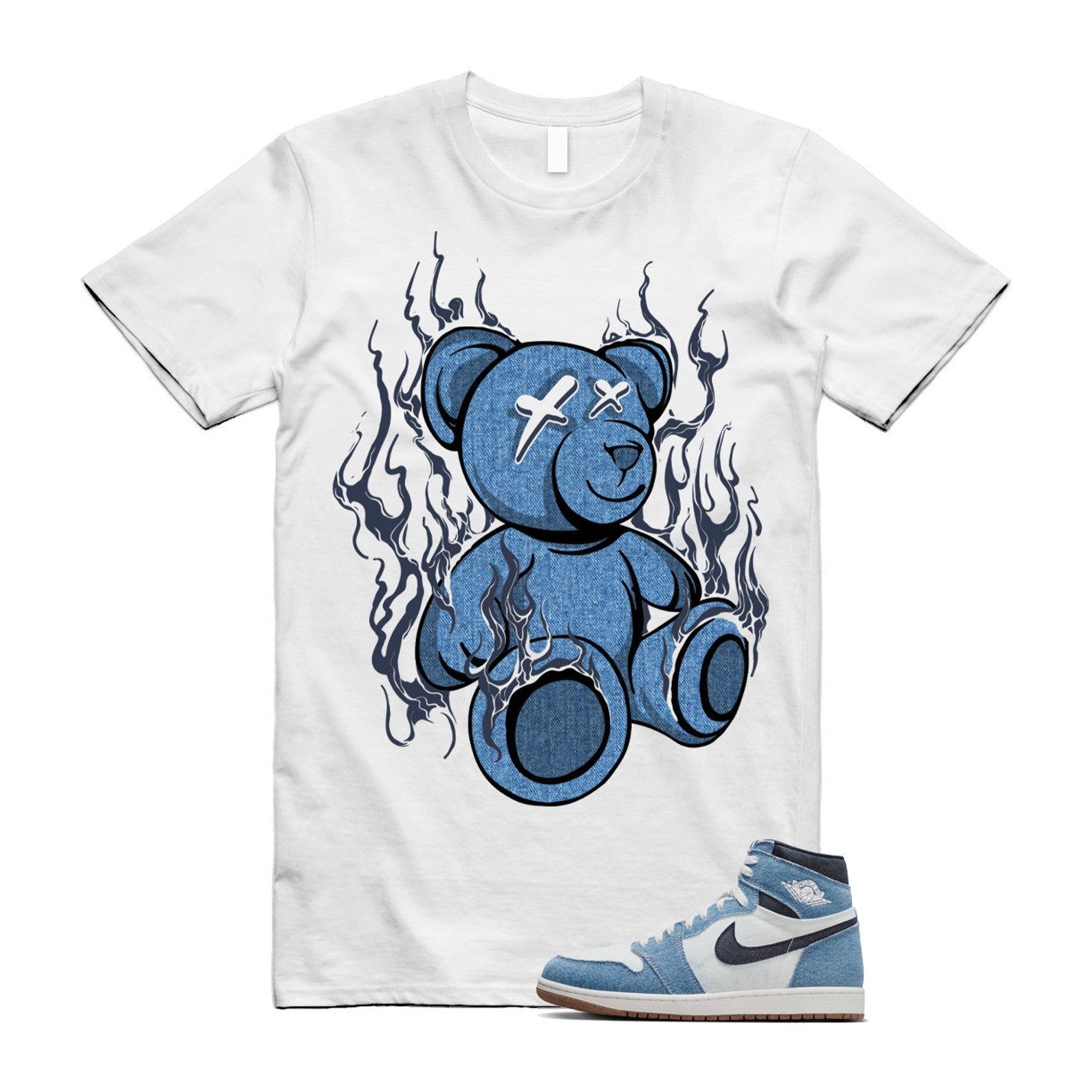 1 Denim Summit White High OG Obsidian Gum Medium Brown T Shirt Match LIT ,FQ2947-100 T-Shirt, Sneaker Match Tee