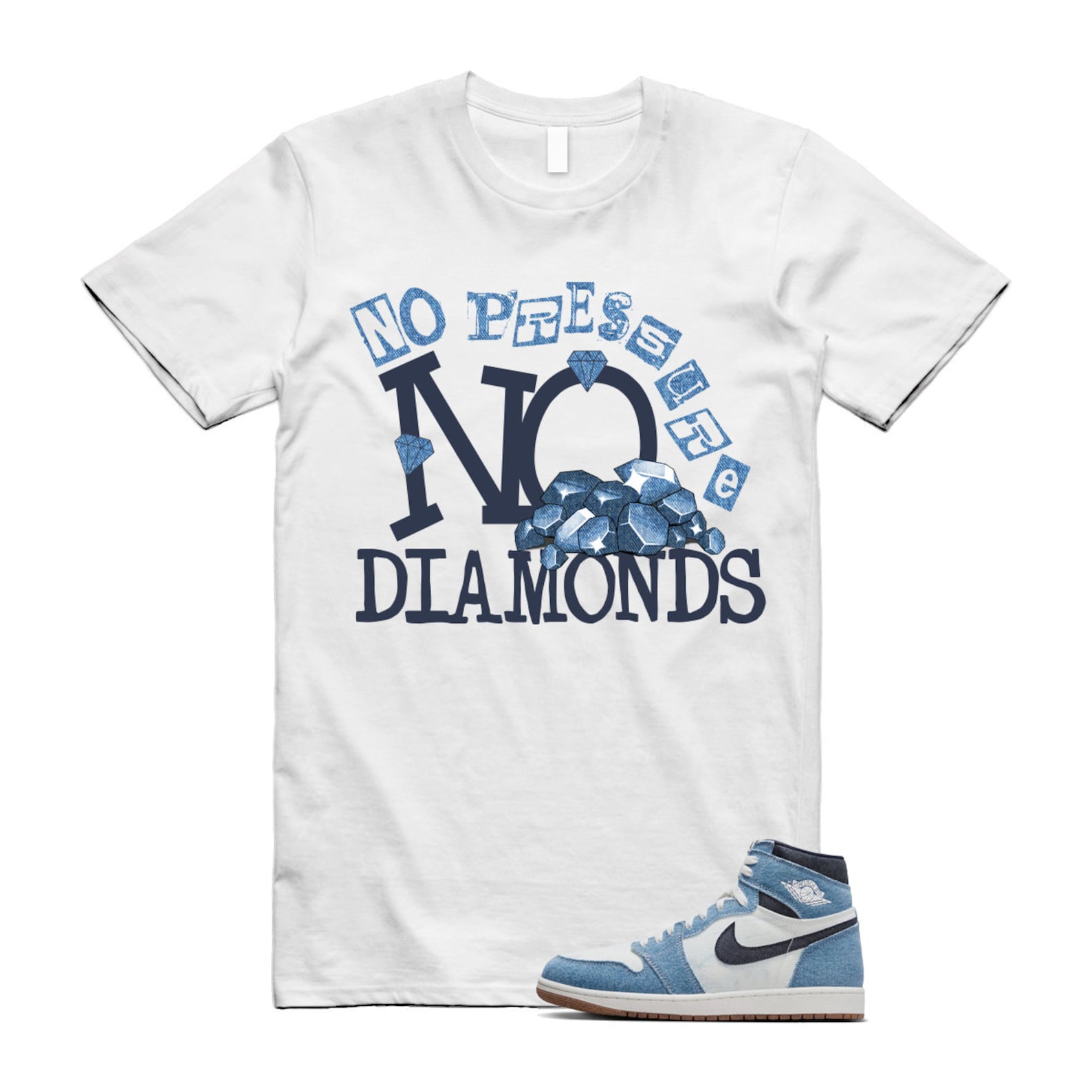 1 Denim Summit White High OG Obsidian Gum Medium Brown T Shirt Match DIAMOND ,FQ2947-100 T-Shirt, Sneaker Match Tee