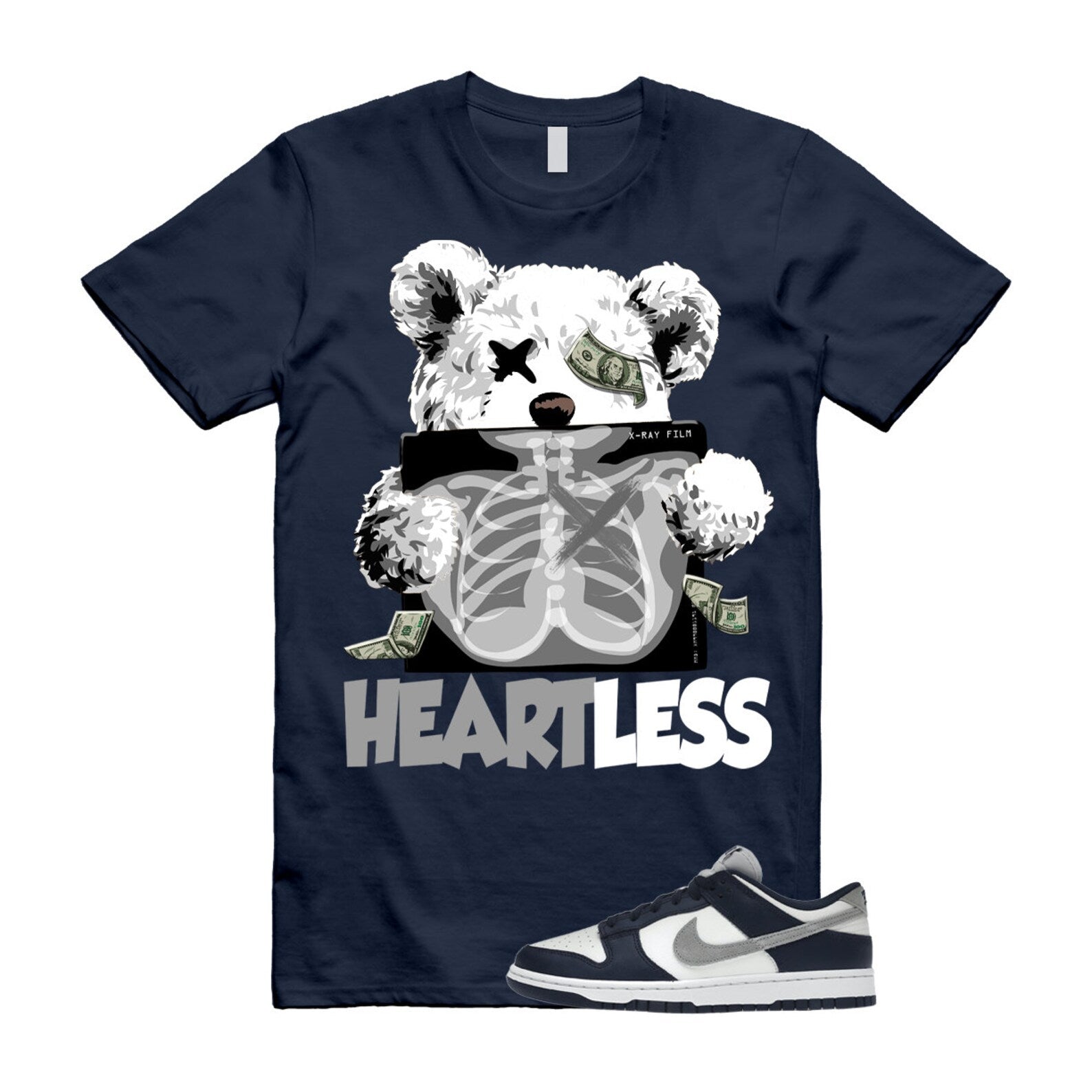 HEART T Shirt to match N Dunk Low Midnight Navy Summit White Light Smoke Grey ,FD9749-400 T-Shirt, Sneaker Match Tee
