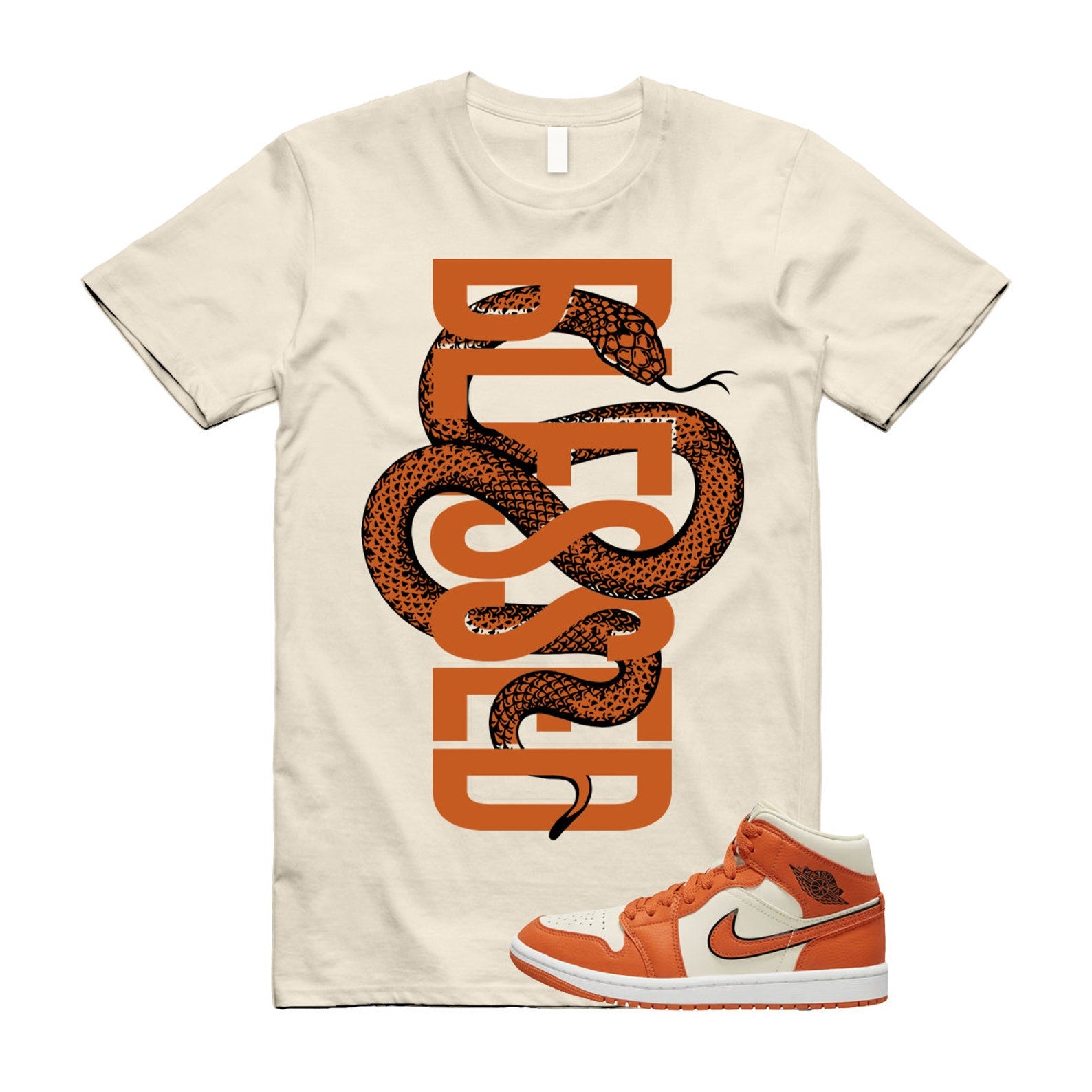 SNAKEBLS T Shirt to match Air J 1 Mid SE WMNS Coconut Milk Sport Spice Black Sail Shattered Backboard ,DV1302-100 T-Shirt, Sneaker Match Tee