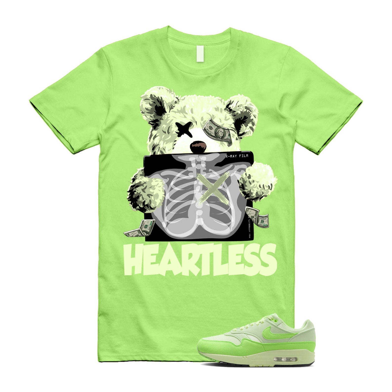 Air Max 1 '87 Vapor Green High Saturation Barely Volt Strike T Shirt Match HEART ,HJ7329-376 T-Shirt, Sneaker Match Tee