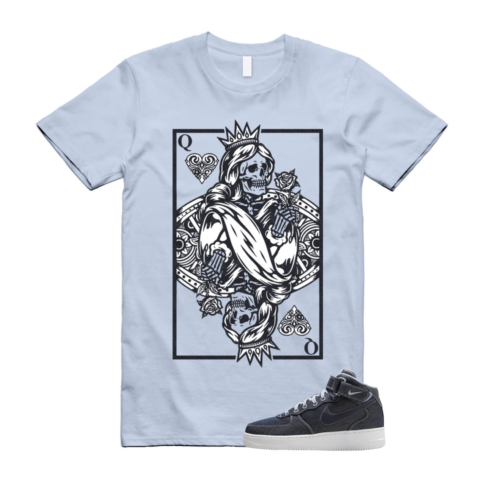 Air Force 1 Denim '07 Mid Obsidian Summit White Ashen Slate T Shirt Match QC ,DD9625-400 T-Shirt, Sneaker Match Tee