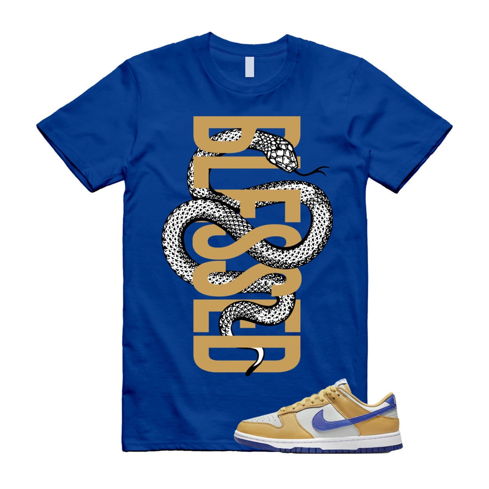 SNAKEBLS T Shirt to match Dunk Low WMNS Next Nature Wheat Gold Hyper Royal Light Silver White ,DN1431-700 T-Shirt, Sneaker Match Tee