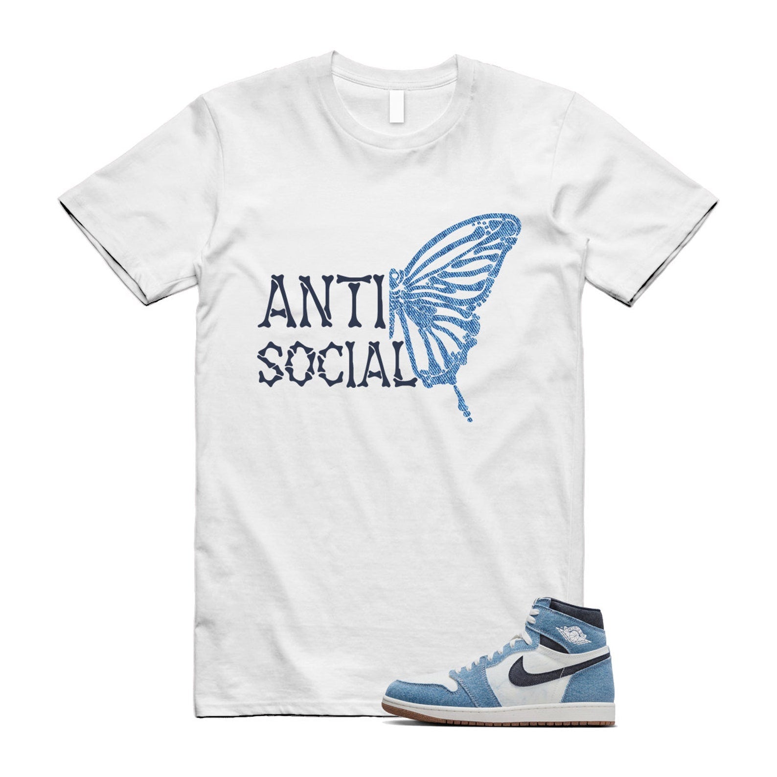 1 Denim Summit White High OG Obsidian Gum Medium Brown T Shirt Match ASB ,FQ2947-100 T-Shirt, Sneaker Match Tee
