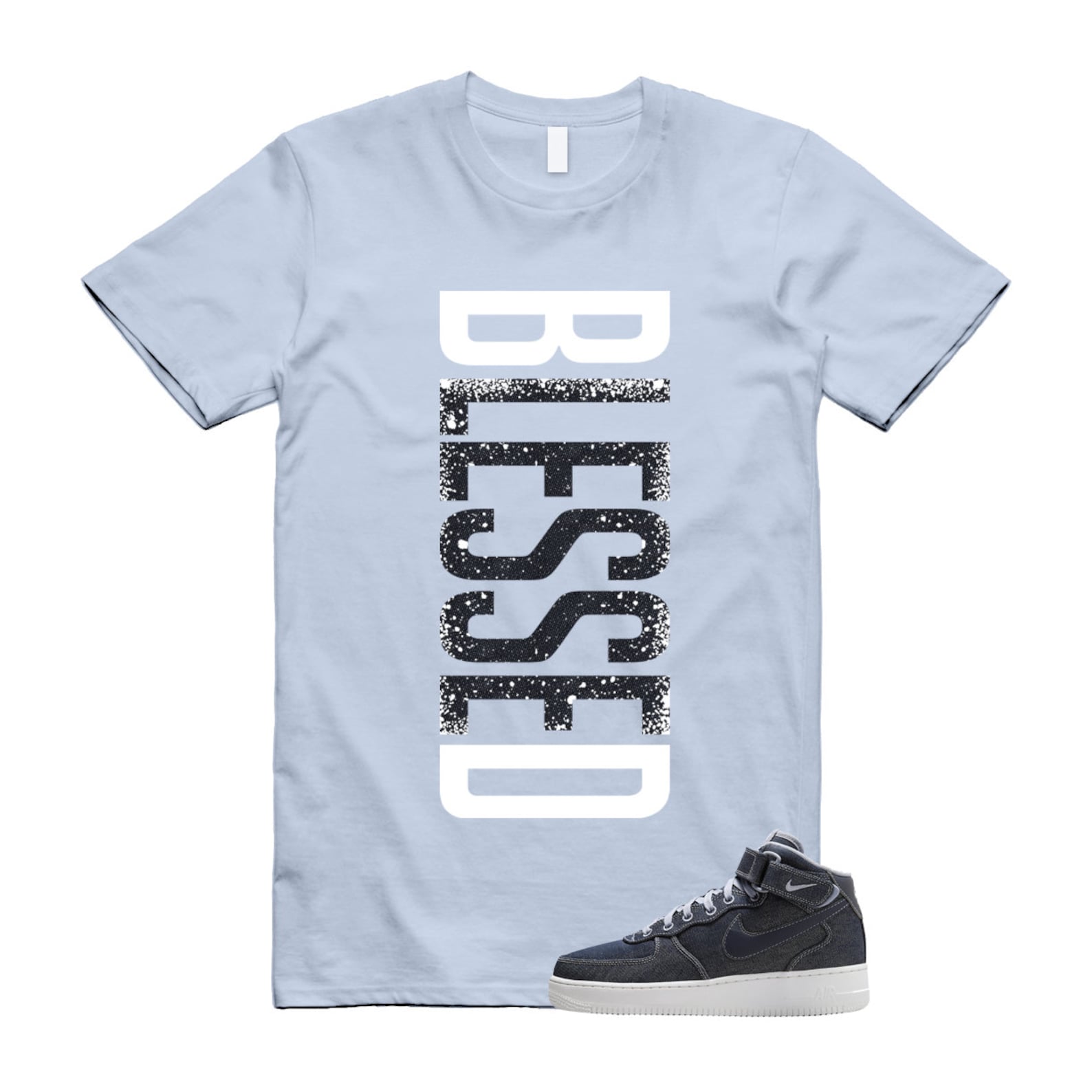 Air Force 1 Denim '07 Mid Obsidian Summit White Ashen Slate T Shirt Match VERTBLS ,DD9625-400 T-Shirt, Sneaker Match Tee