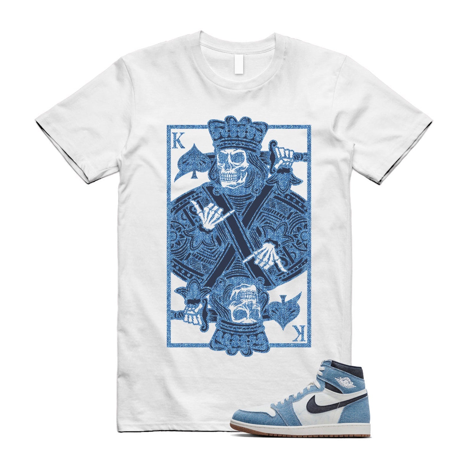1 Denim Summit White High OG Obsidian Gum Medium Brown T Shirt Match KC ,FQ2947-100 T-Shirt, Sneaker Match Tee