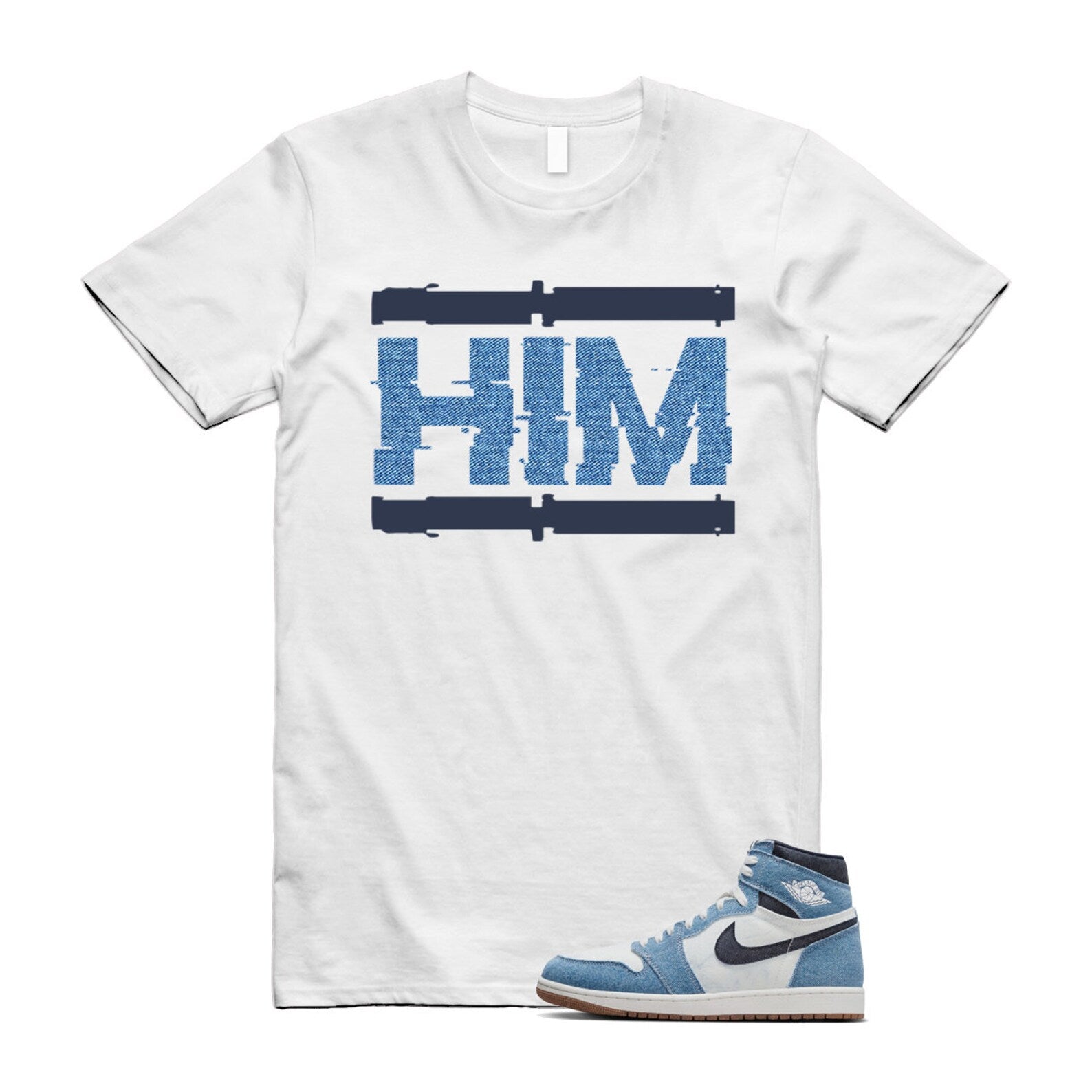 1 Denim Summit White High OG Obsidian Gum Medium Brown T Shirt Match HIM ,FQ2947-100 T-Shirt, Sneaker Match Tee
