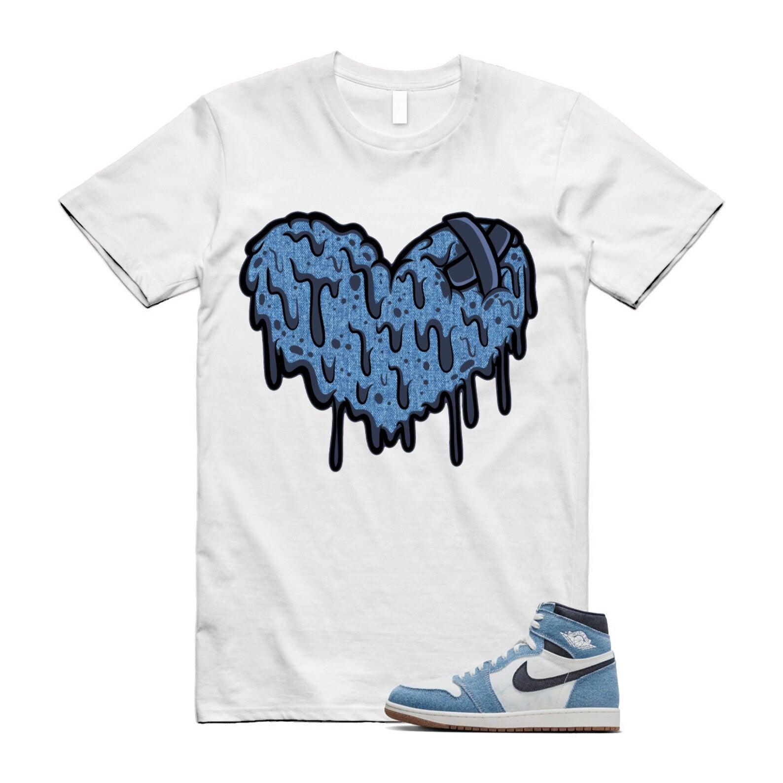 1 Denim Summit White High OG Obsidian Gum Medium Brown T Shirt Match DRHRT ,FQ2947-100 T-Shirt, Sneaker Match Tee