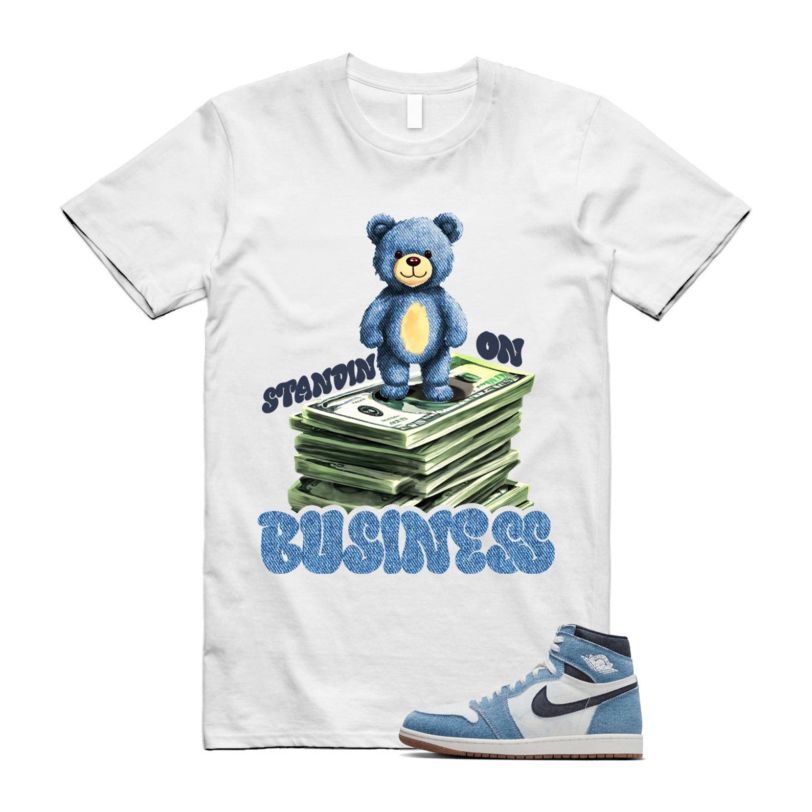 1 Denim Summit White High OG Obsidian Gum Medium Brown T Shirt Match SB2 ,FQ2947-100 T-Shirt, Sneaker Match Tee