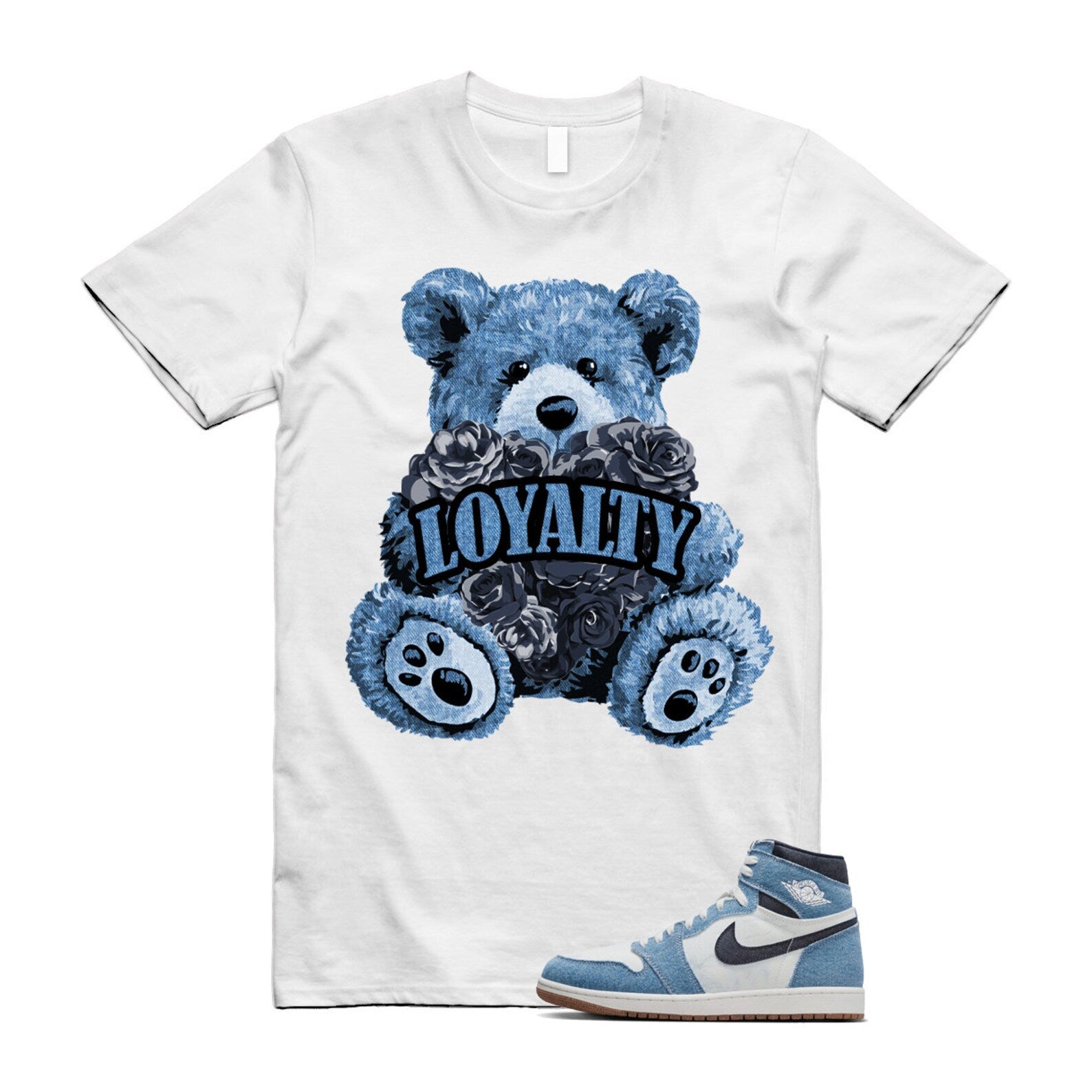 1 Denim Summit White High OG Obsidian Gum Medium Brown T Shirt Match LYLTY ,FQ2947-100 T-Shirt, Sneaker Match Tee