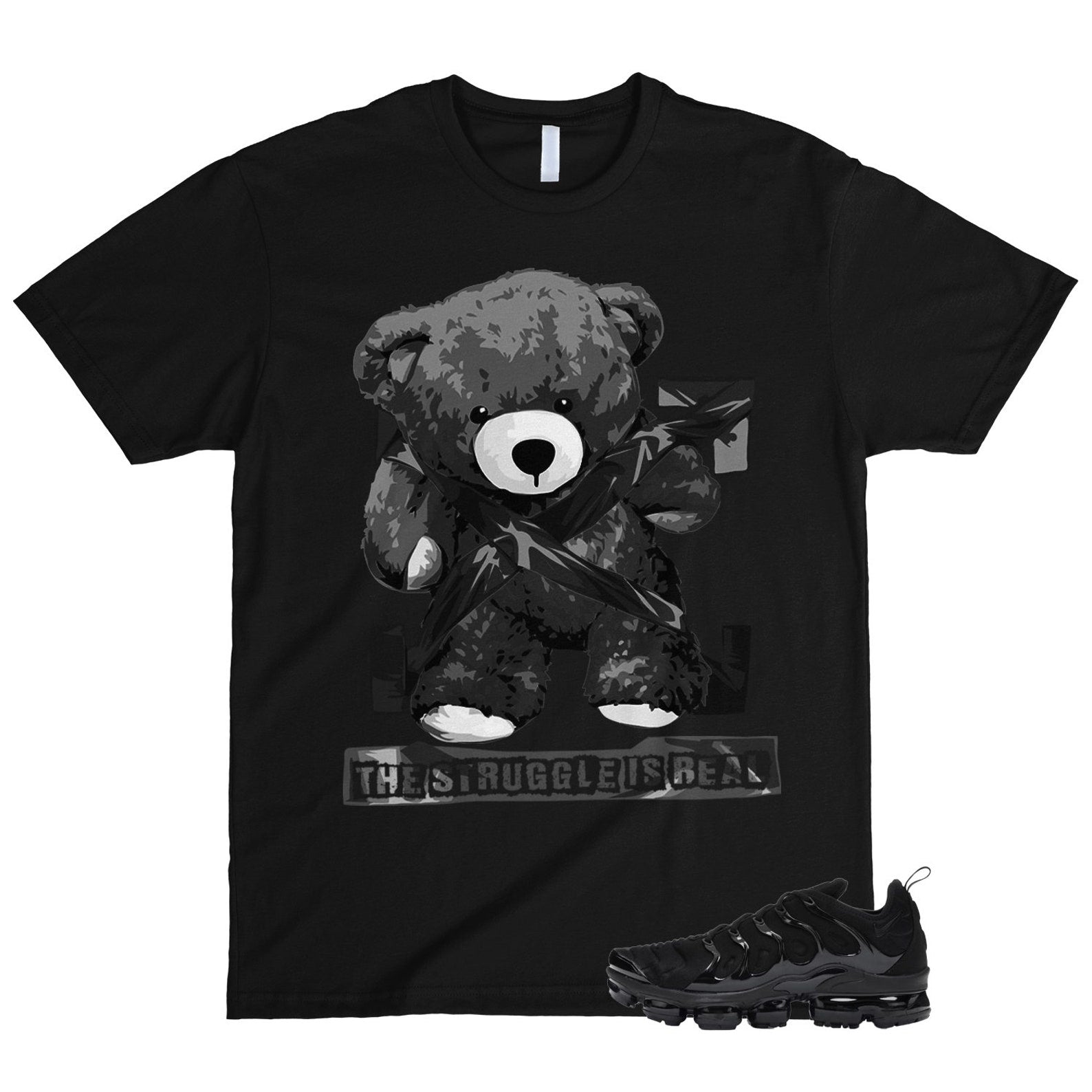 VaporMax Triple Black Air Plus Dark Grey T Shirt Match STRUG ,924453-004 T-Shirt, Sneaker Match Tee