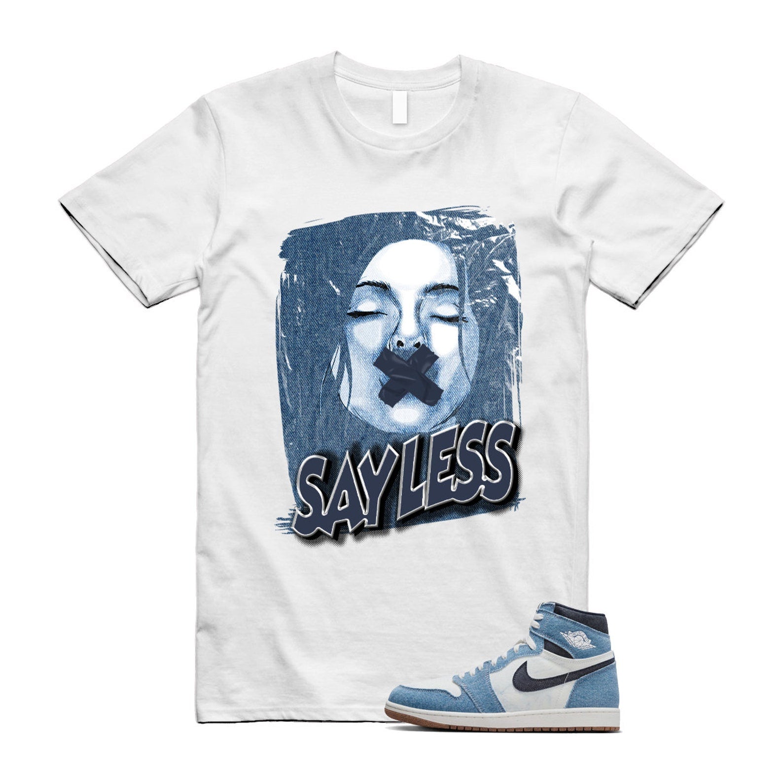 1 Denim Summit White High OG Obsidian Gum Medium Brown T Shirt Match SL ,FQ2947-100 T-Shirt, Sneaker Match Tee